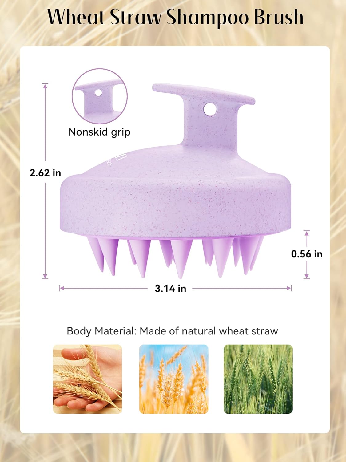 HEETA Scalp Massager Hair Growth, Soft Silicone Scalp Scrubber Shampoo Brush for Exfoliation, Dandruff Removal & Head Massage Stress Relax, Wet & Dry Use for Thick, Thin Hair Care, Wheat Straw Purple