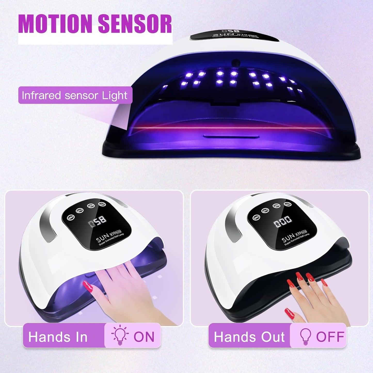 Wisdompark 320W UV LED Nail Lamp, Nail Dryer for Gel Polish with 72Pcs Lamp Beads and Automatic Sensor/4 Timer Setting Professional Nail Art Tools