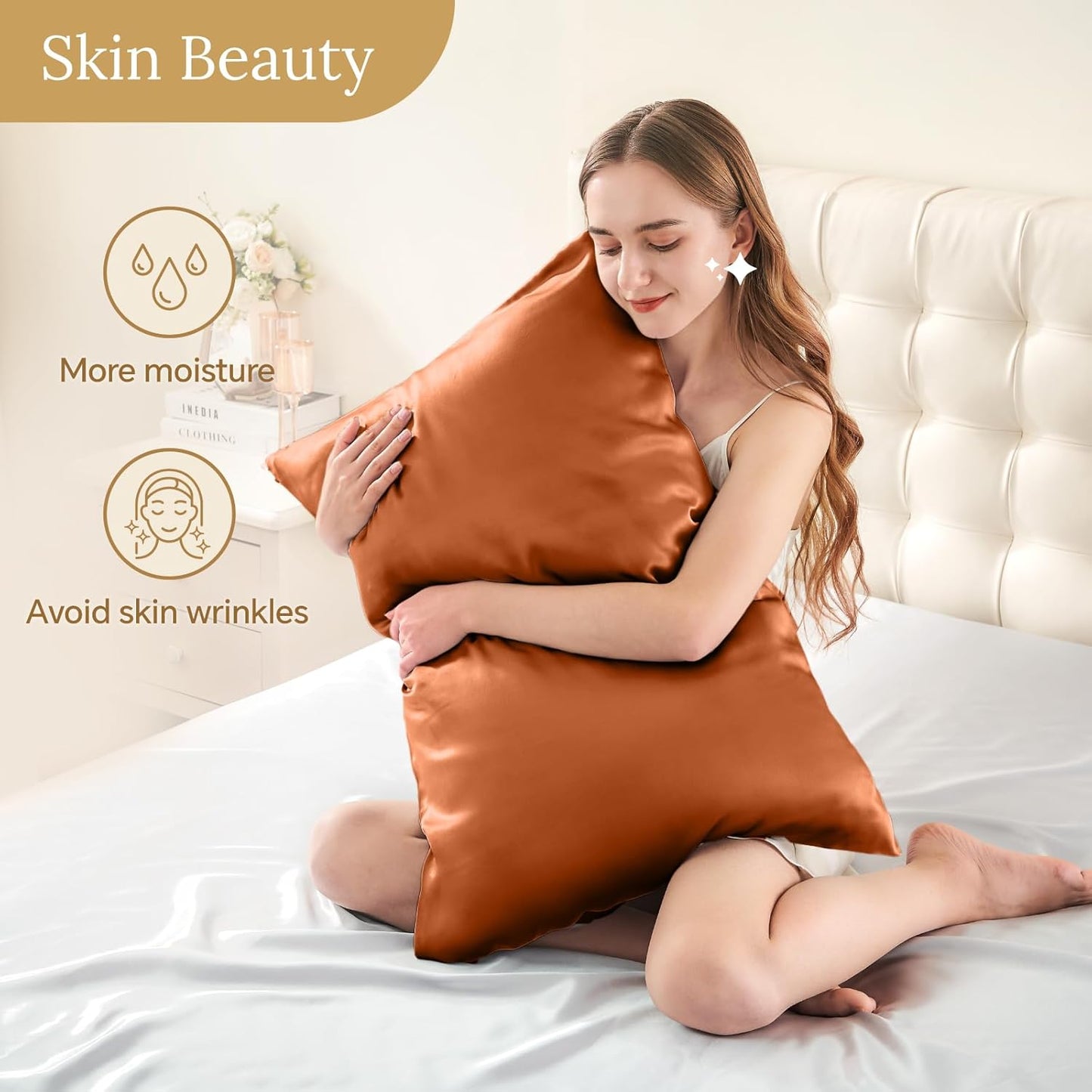 INFIIXSO Mulberry Silk Pillowcase for Hair and Skin, Silk Pillow Cases Queen Size Set of 2 with Hidden Zipper 20x30 Inches, Ultra Smooth and Soft Cooling Pillow Cases for Hot Sleepers(Orange, 2 Pack)