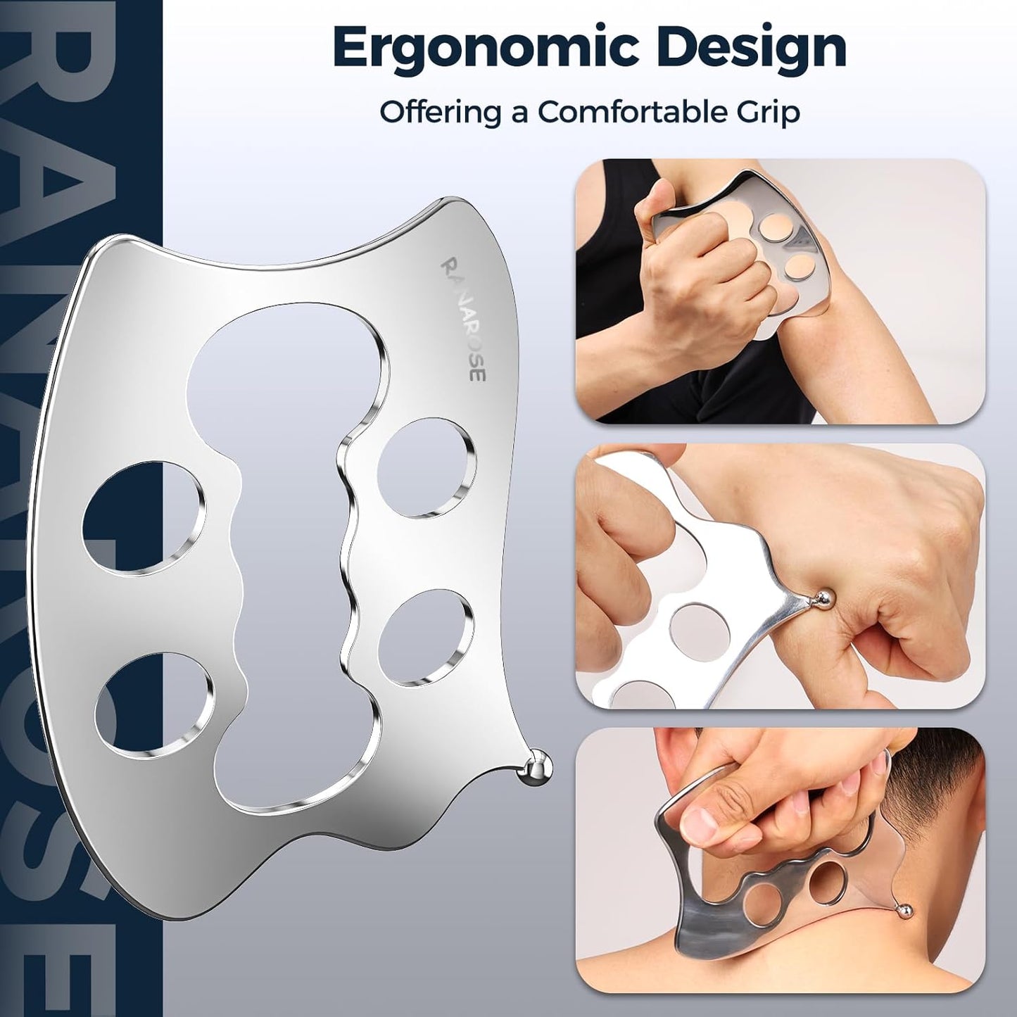 3 Pack Stainless Steel Guasha Tool, Muscle Scraper Tools for Full-Body Massage, Muscle Relief, Physical Therapy & Myofascial Release