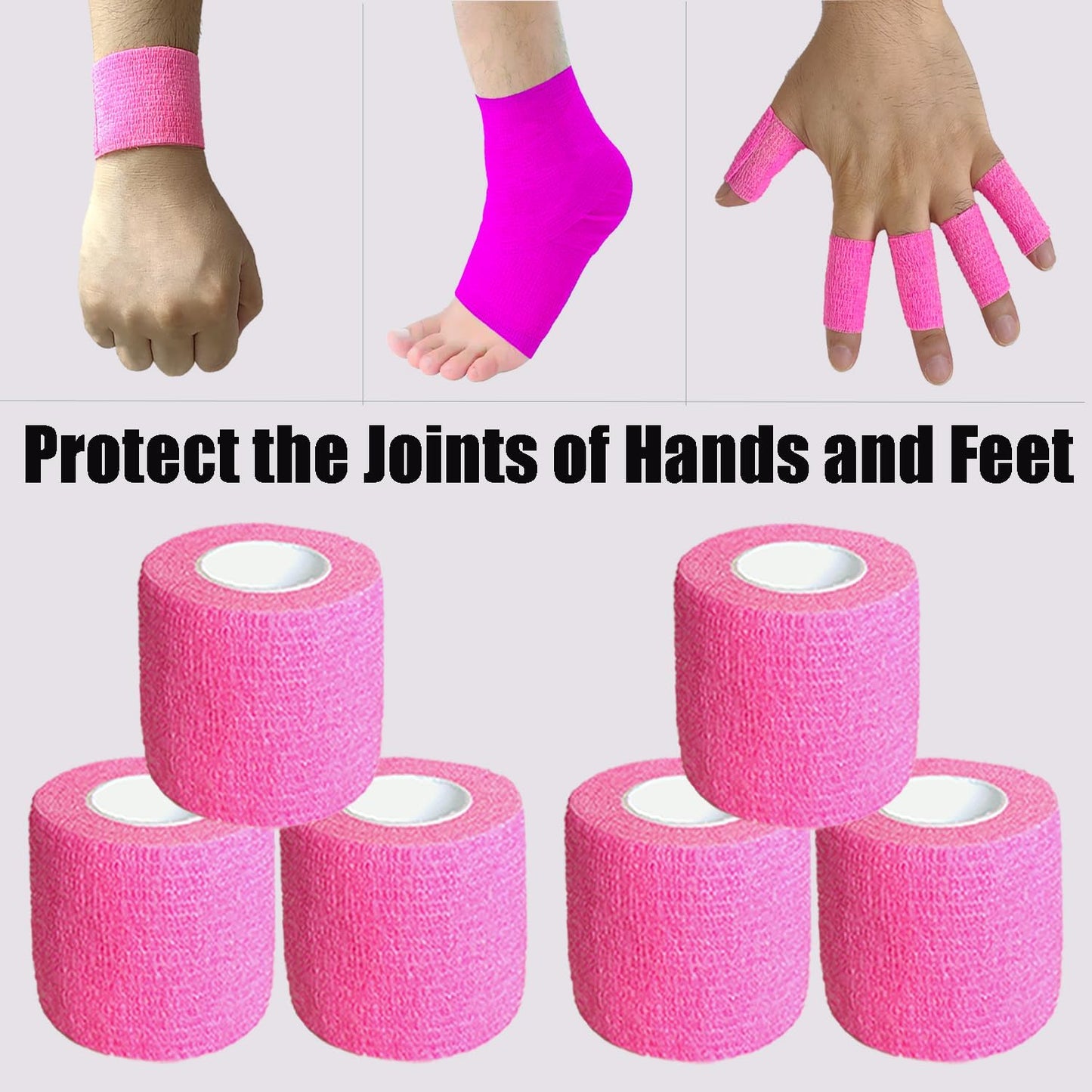 Hysiwen 6 Pack 2" x 5 Yards Self Adhesive Bandage Breathable Cohesive Wrap Self Adherent Vet Tape Self Stick Bandage Wrap for Sports, Athletic, Wrist, Ankle(Pink)