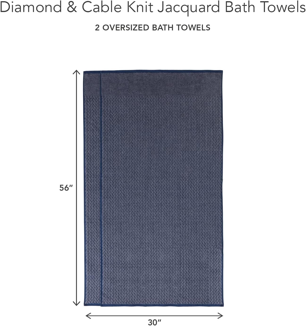Texere 100% Organic Cotton Jacquard 650 GSM Premium Bath Towel Sets - Extra Absorbent Quick Dry and Plush (Cable, Estate Blue, 2 Bath Towels)