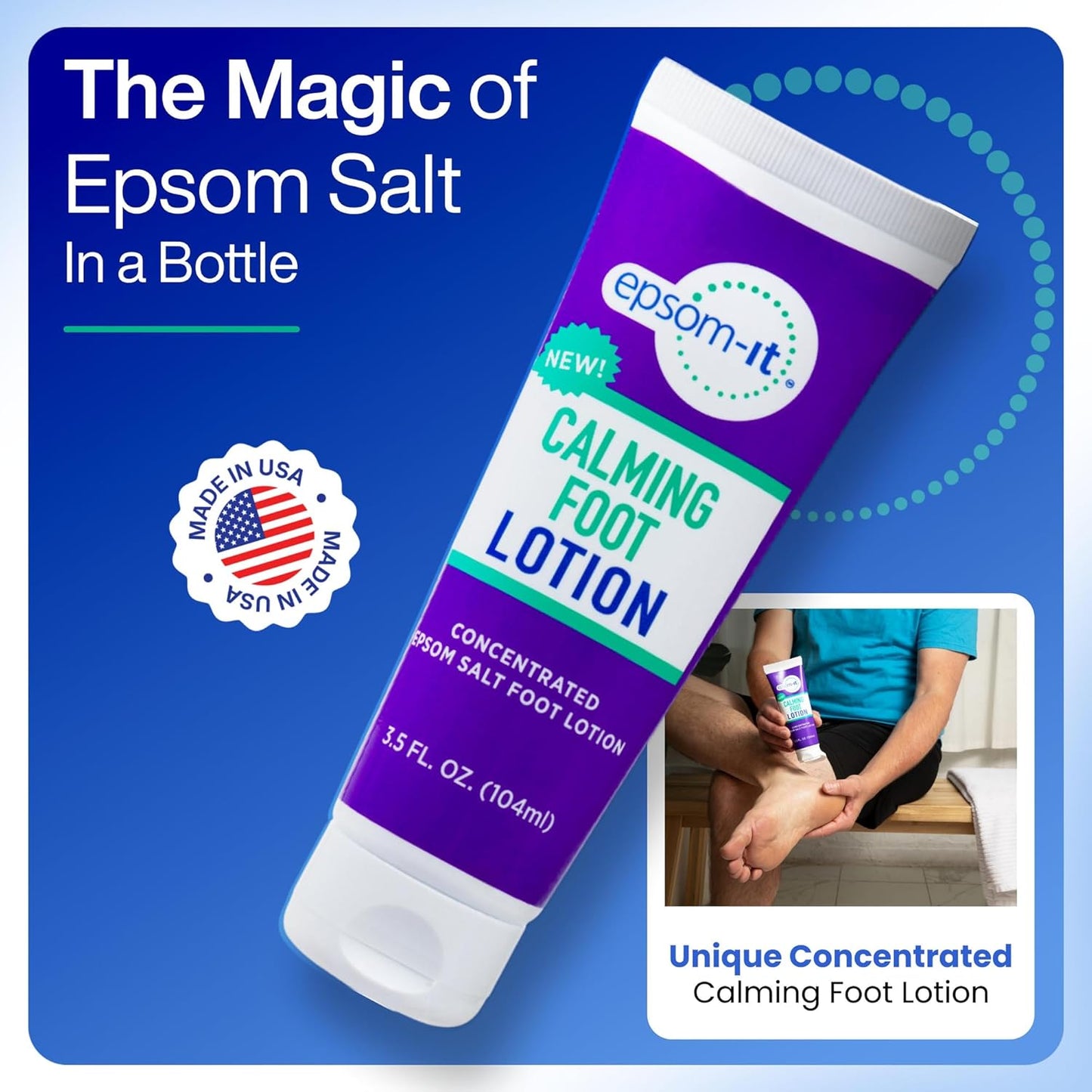 Epsom-It Calming Foot Lotion - Topical Magnesium Cream for Tired Feet & Ankles, Epsom Salt Magnesium Sulfate Rub with Urea, Soften Tough Skin & Cracked Heels, Stiffness in Legs, Knees and Feet, 3.5oz