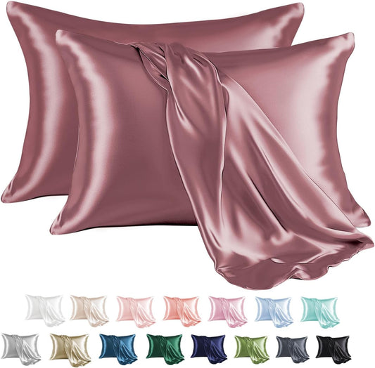 MR&HM Satin Pillowcase for Hair and Skin, Silk Satin Pillowcase 2 Pack, Queen Size Pillow Cases Set of 2, Silky Pillow Cover with Envelope Closure (20x30, Rose Taupe)