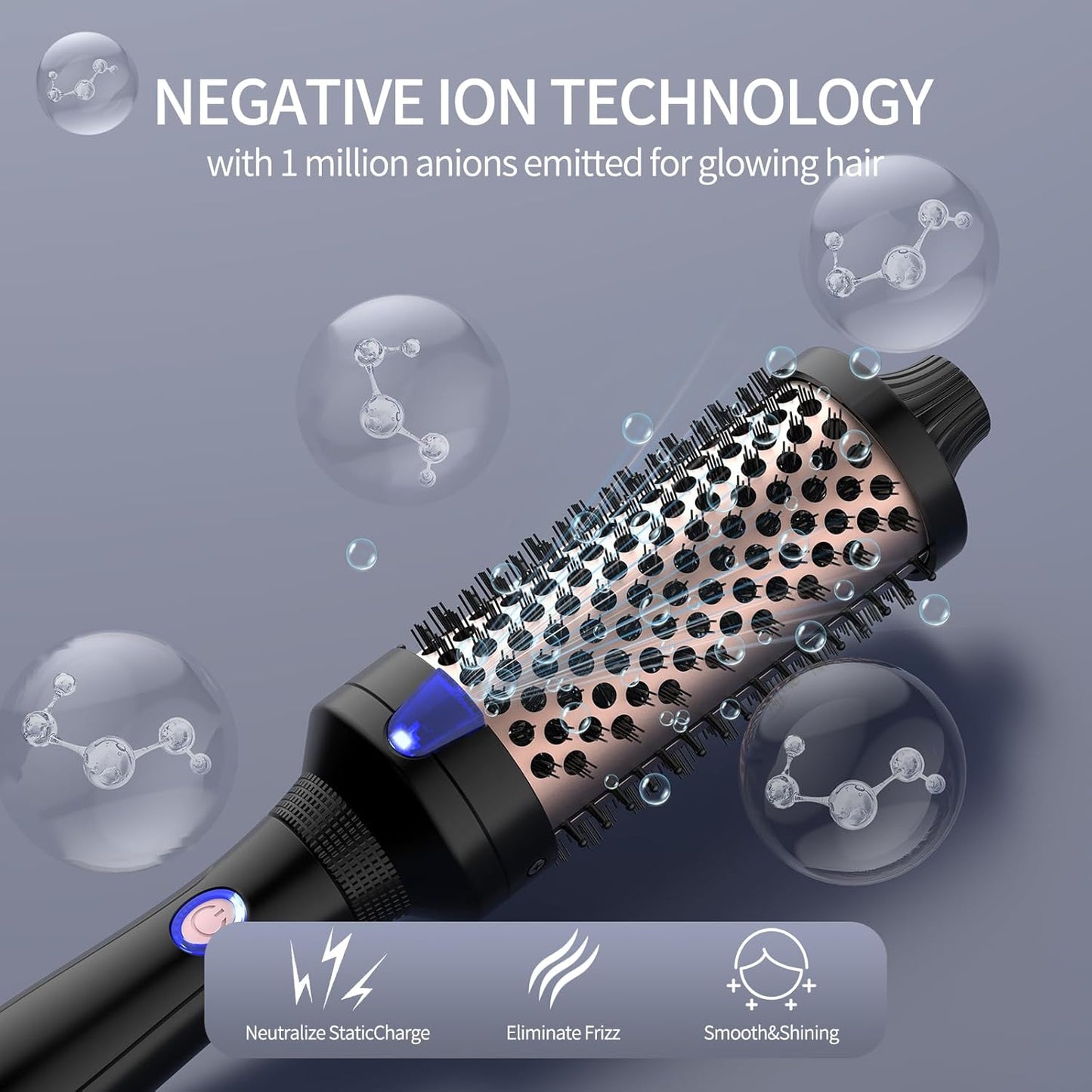 K&K 1.77 Inch Heated Curling Brush with Ceramic Tourmaline Ionic Technology for Volumizing and Loose Curls (Black)