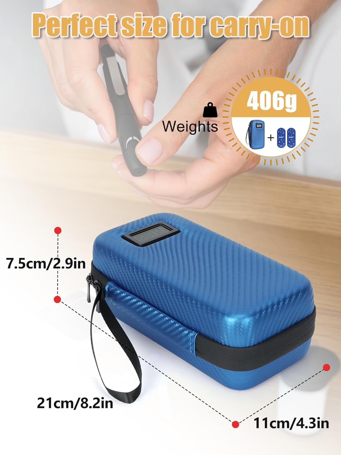 Insulin Cooler Travel Case with 2 TSA Approved Gel Ice Pack, Temperature Display Refrigerated Medicine Travel Case for Insulin Syringe and Diabetic Supplies (Blue)