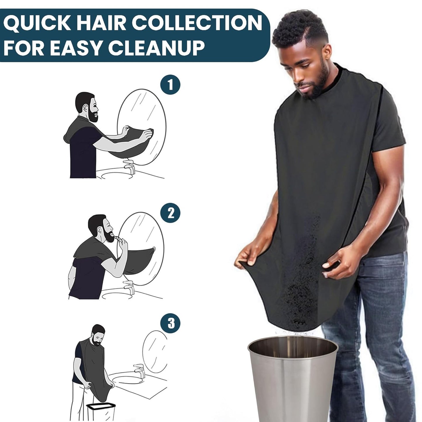 Beard Shaving Bib Apron Mens Beard Hair Catcher for Shaving and Trimming, Non-Stick Beard Shave Cape, Grooming Accessories Tools & Gifts for Husband or Dad (Black)