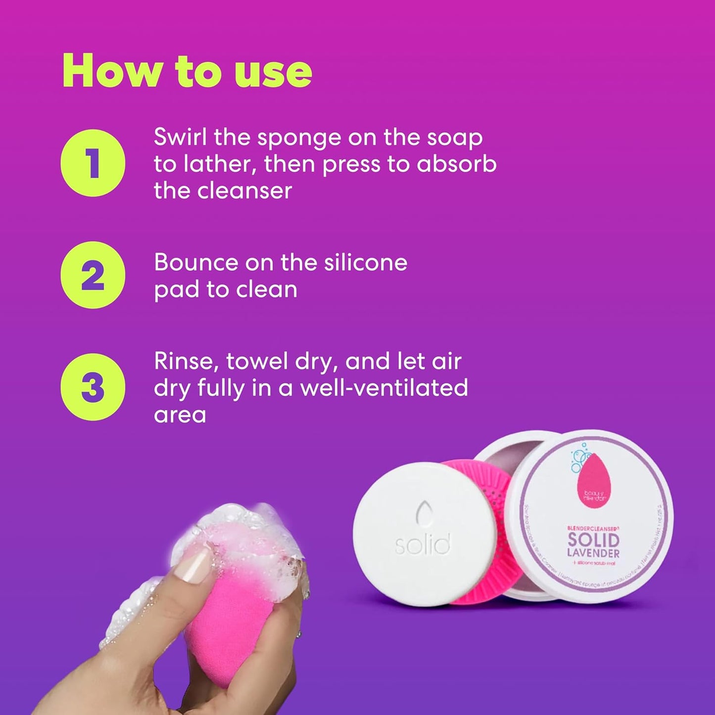 Beautyblender Blendercleanser Tool Scrub Solid Cleanser – Lavender Scented Makeup Sponge & Brush Cleansing Bar – Hand, Sponge, and Brush Cleanser, Removes Makeup & Buildup, Travel-Friendly, 1 oz