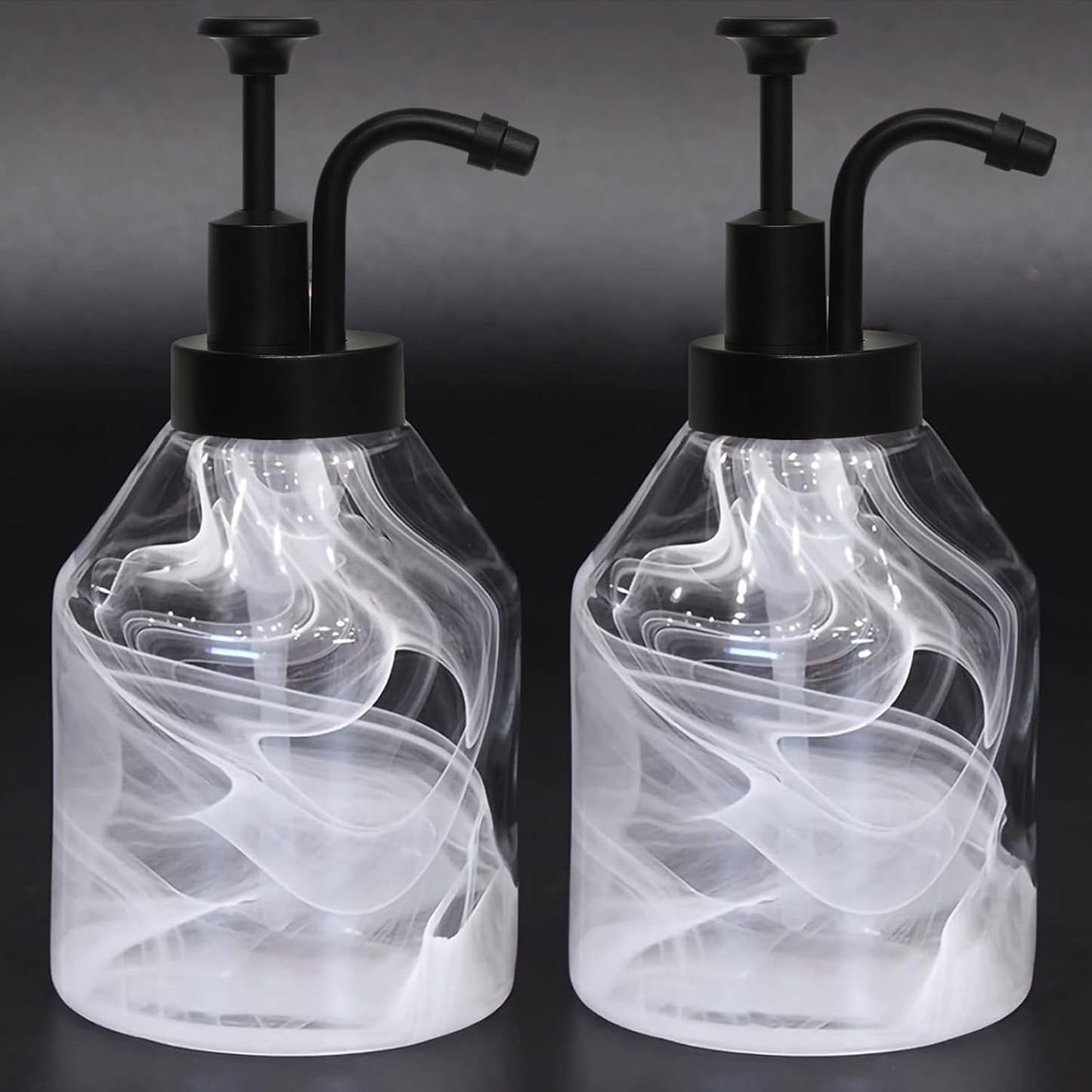 Bathroom Glass Soap Dispenser Set, 2 Pcs 375ml/12.7 Oz Unique 3D Cloud Pattern Thick Glass Soap Bottle with Smooth Action Rust-Free Black ABS Pump for Kitchen Counter Dish Soap Dispenser