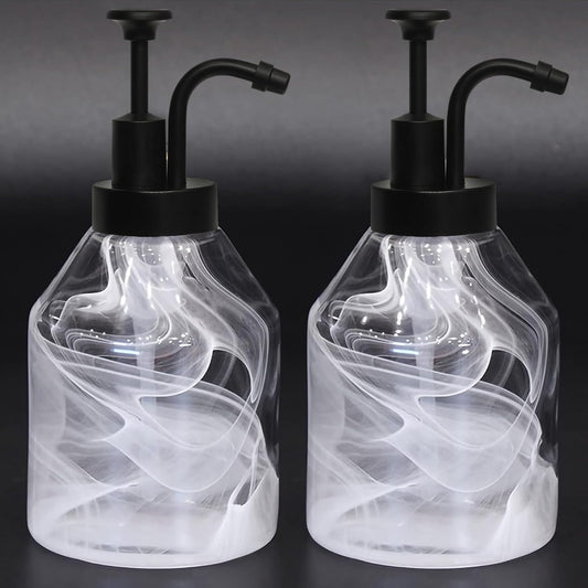 Bathroom Glass Soap Dispenser Set, 2 Pcs 375ml/12.7 Oz Unique 3D Cloud Pattern Thick Glass Soap Bottle with Smooth Action Rust-Free Black ABS Pump for Kitchen Counter Dish Soap Dispenser