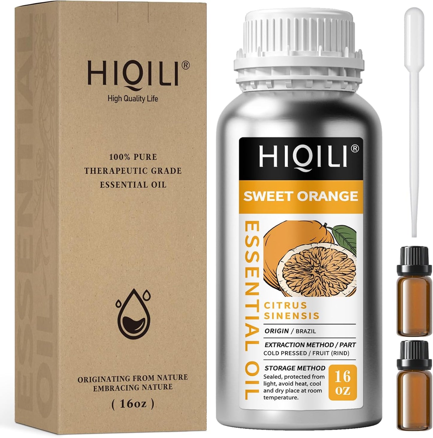 HIQILI 16 Fl Oz Orange Essential Oil, Pure and Natural for Diffuser, Skin - 500ML