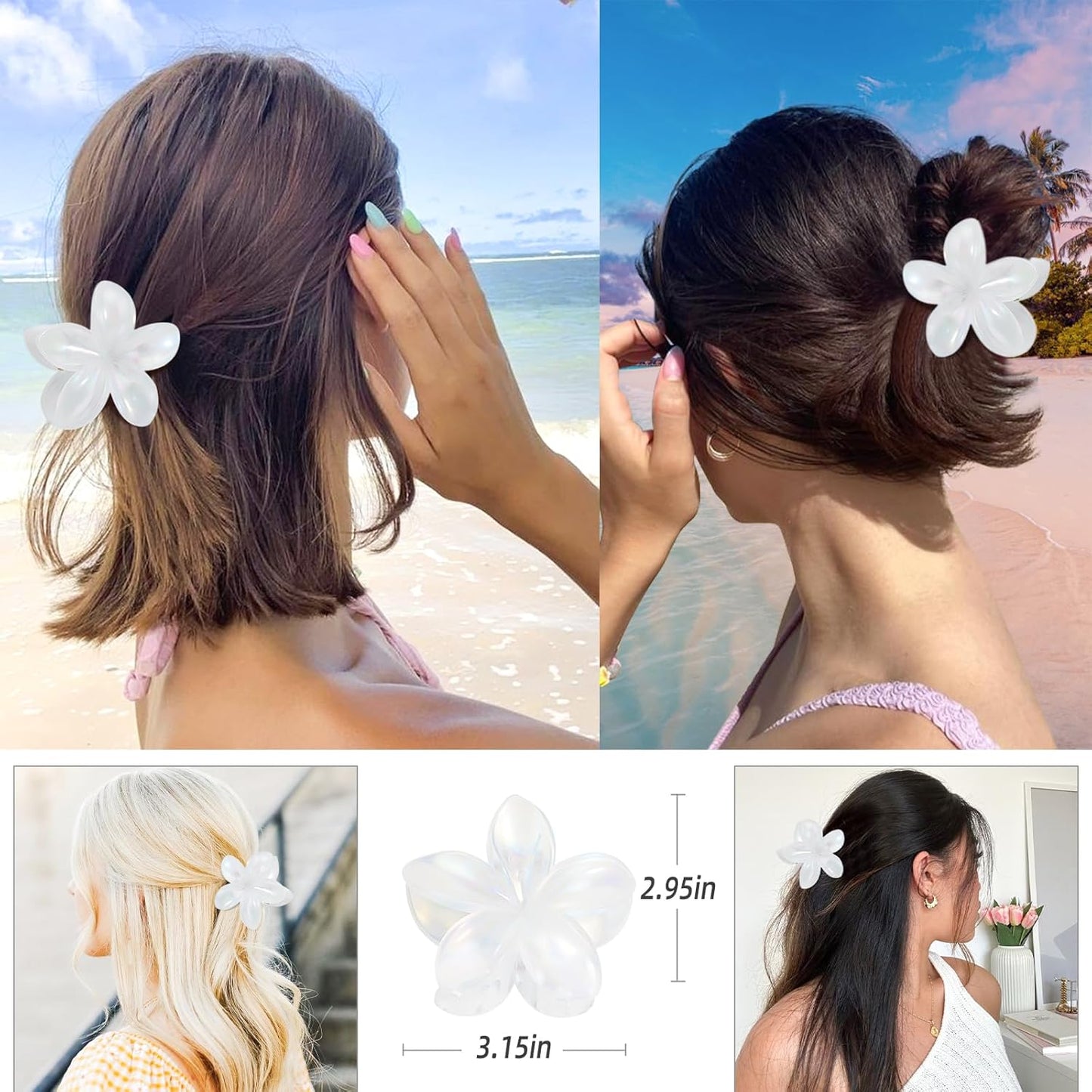 Mermaid Flower Hair Claw Clip for Women Girls 6 PCS Large Plumeria Flower Hair Clips for Thick Thin Hair Hawaii Hair Accessories