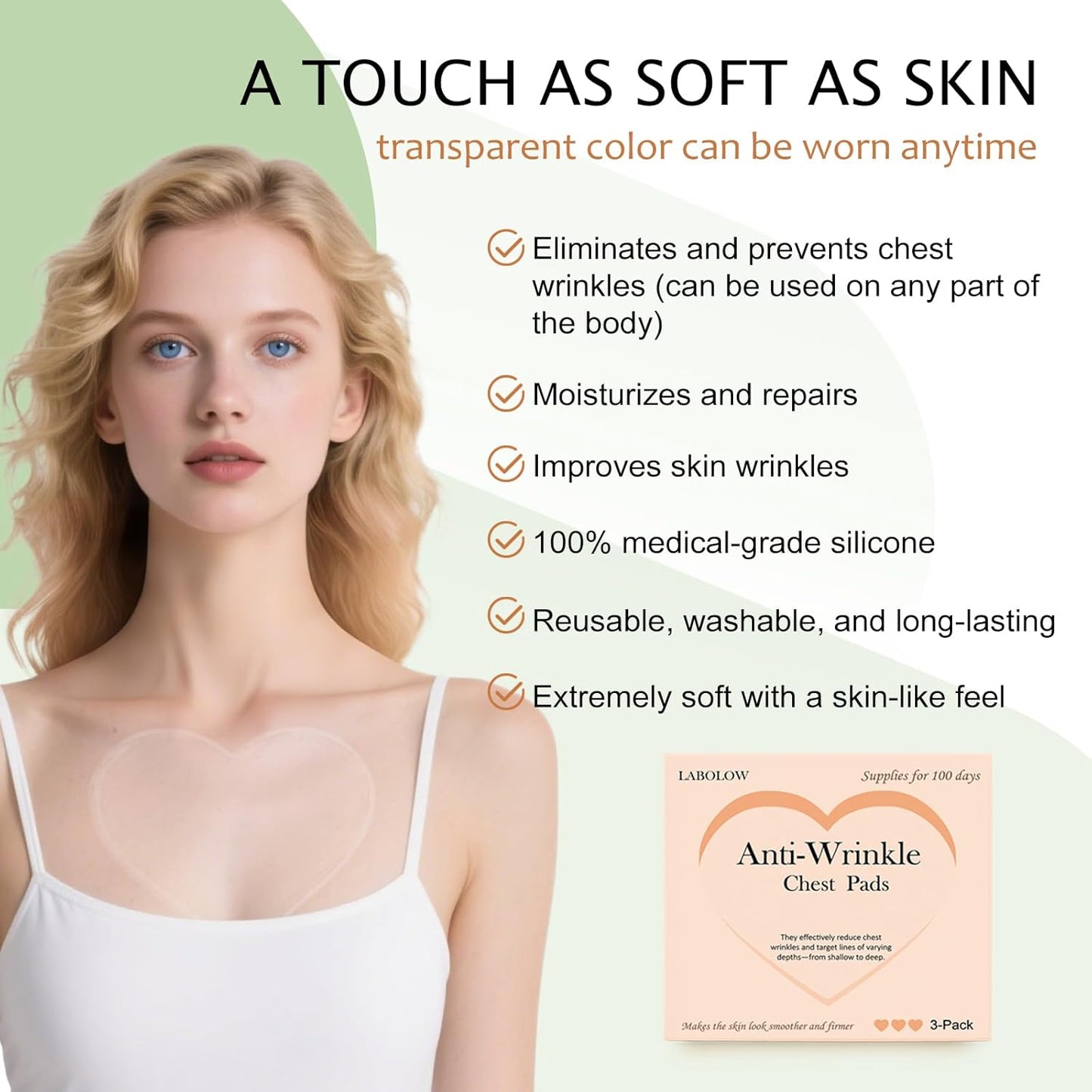 Chest Wrinkle Pads - 3-Pack Reusable Ant-Wrinkle Silicone Patches for Skin Firming,Silicone Patches Smoothing & Hydration & Skin Tightening Overnight Chest Pads (Lasts Up to 3 Months)