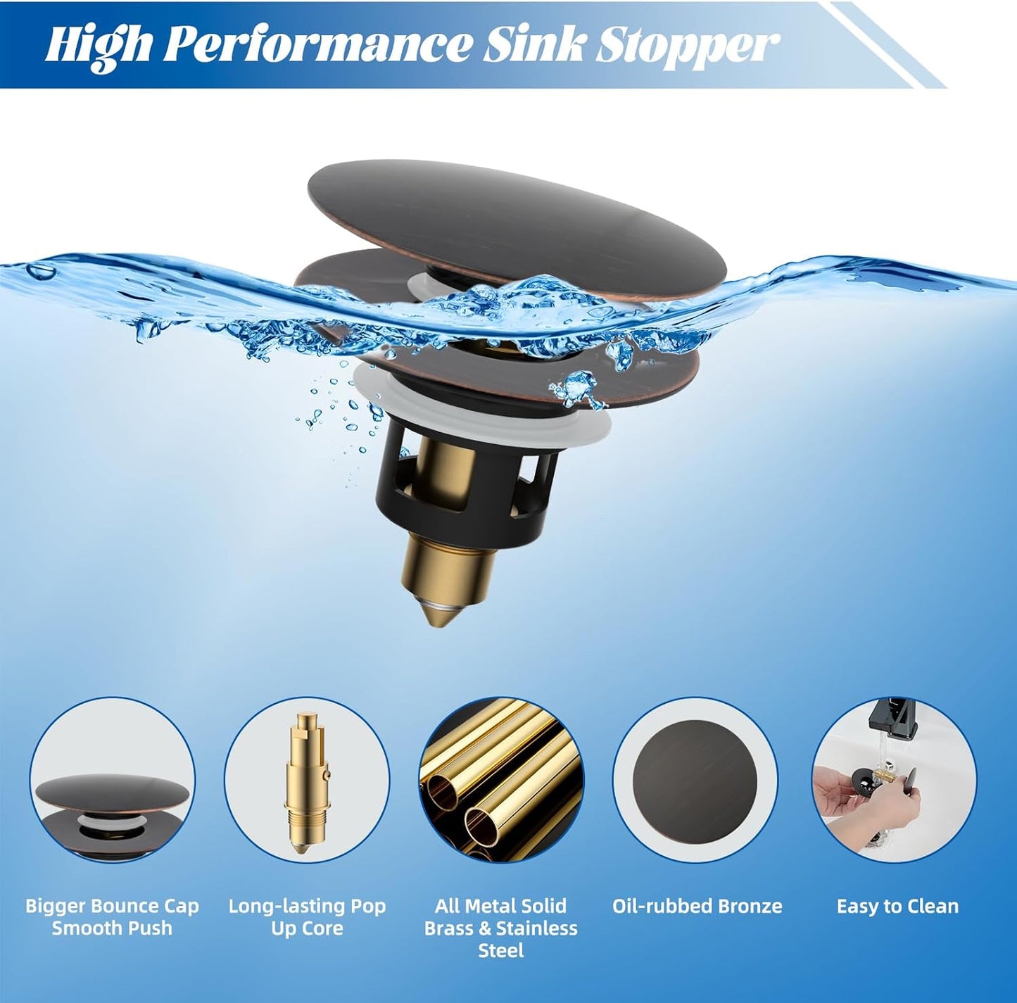 Hibbent 2 Pack All Metal Upgraded Bathroom Sink Stopper, Universal Pop Up Sink Drain Strainer, Brass Bullet Core Push Type Stopper for 1.1''~2.3''' Basin, Anti Clogging Filter, Oil-Rubbed Bronze