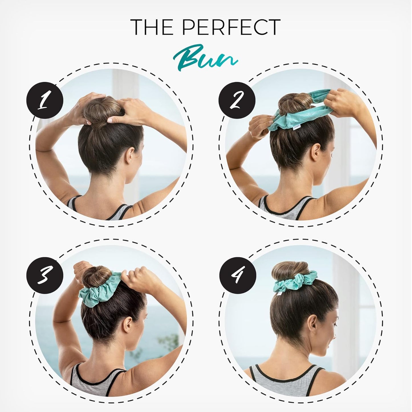 Microfiber Hair Drying Towel Scrunchies - The Perfect Haircare - Anti-Frizz & Silky Smooth - Ponytail/Bun Holder - Quick Drying & Absorbent - for Curly, Wavy, Long & Short Hair (2 Pack) (Aquamarine)