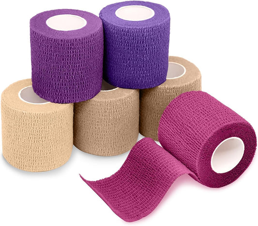 FriCARE Self Adhesive Bandage Wrap, Medical Tape in First Aid Kit, Cohesive Bandages for Wounds Sport Vet, 2 Inches X 5 Yards 6 Rolls, Elegant