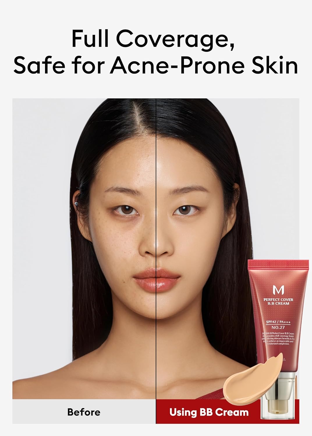 MISSHA M Perfect Cover BB Cream No.27 Honey Beige - Medium with Neutral/Warm Undertone SPF 42 PA +++ 1.69 Fl Oz - Tinted Moisturizer for face with SPF