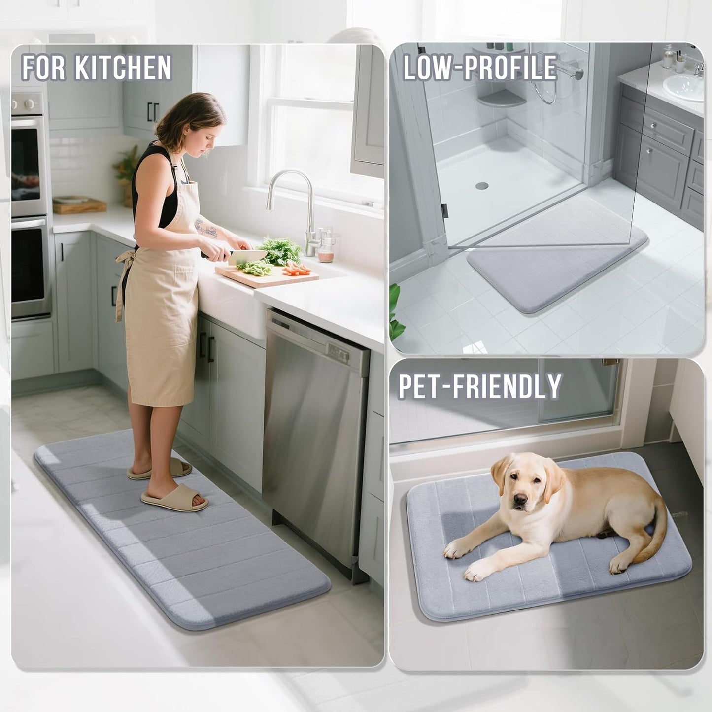 Yimobra Bathroom Runner Rugs 72"x24" Non Slip Washable Memory Foam Bath Mat, Super Soft Water Absorbent Hallway Carpet for Vanity Tub Shower, Silver