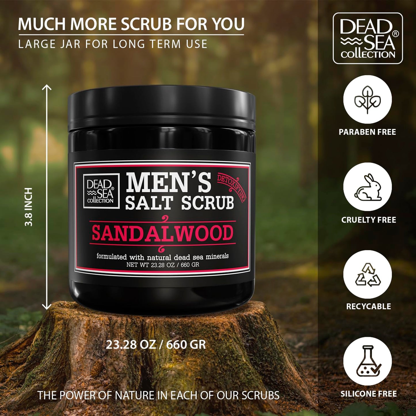Salt Body Scrub Sandalwood For Men – Moisturizes, Exfoliates & Nourishes Skin – Cleanses & Detoxifies with Dead Sea Minerals - Dead Sea Collection – 23.28 OZ