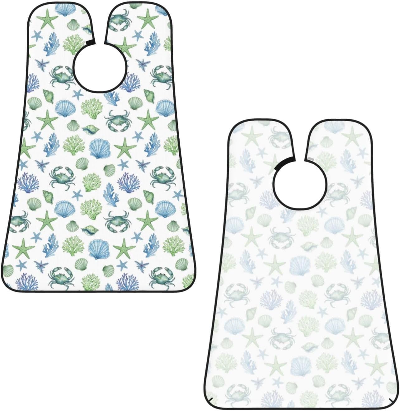 Beard Shaving Cape with Suction Cups, Under Sea Ocean Starfish Shell Coral Crab Watercolor Shave Bib, Non-Stick Waterproof Hair Catcher, Grooming Bib for Men Husband