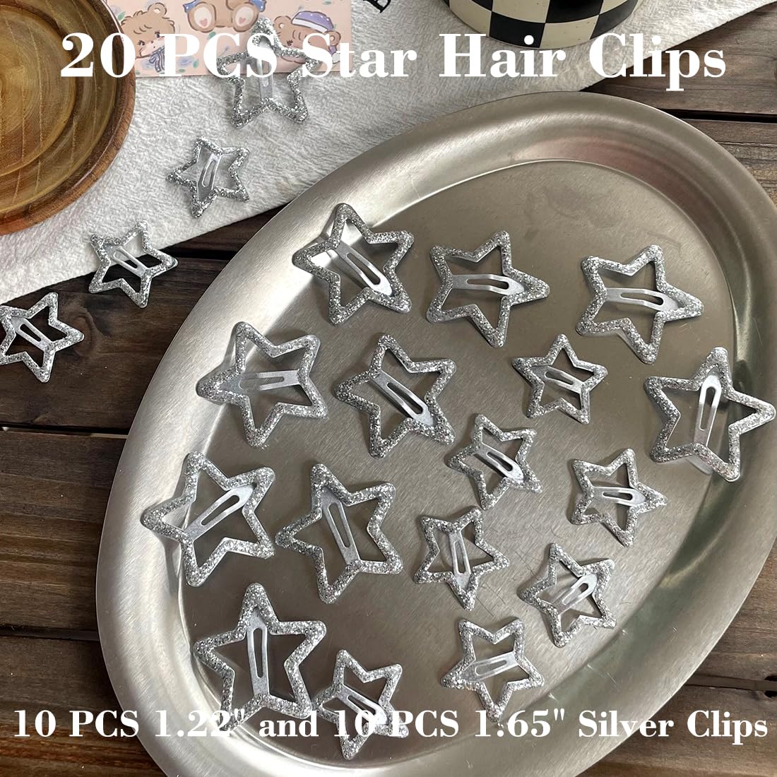 20 PCS Sparkling 1.22" and 1.65"Star Hair Clips Snap Hair Accessories Non Slip Clips for Girls Women Y2K Accessories Silver Metal Hair Clip Hair Barrettes