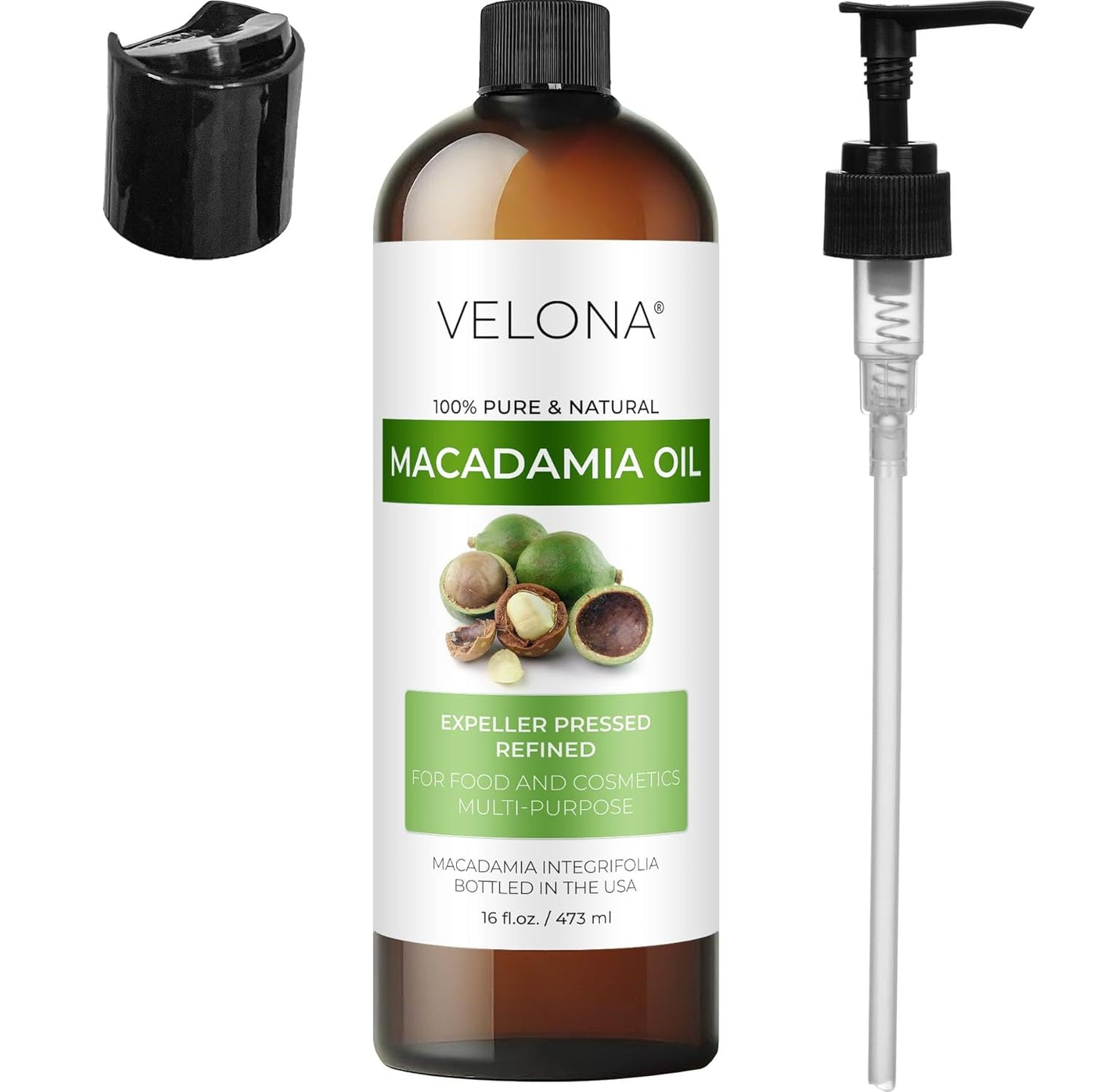 velona Macadamia Nut Oil 16 Fl Oz | 100% Pure and Natural Carrier Oil | Refined, Cold pressed | Cooking, Skin, Hair, Body & Face Moisturizing | Use Today - Enjoy Results
