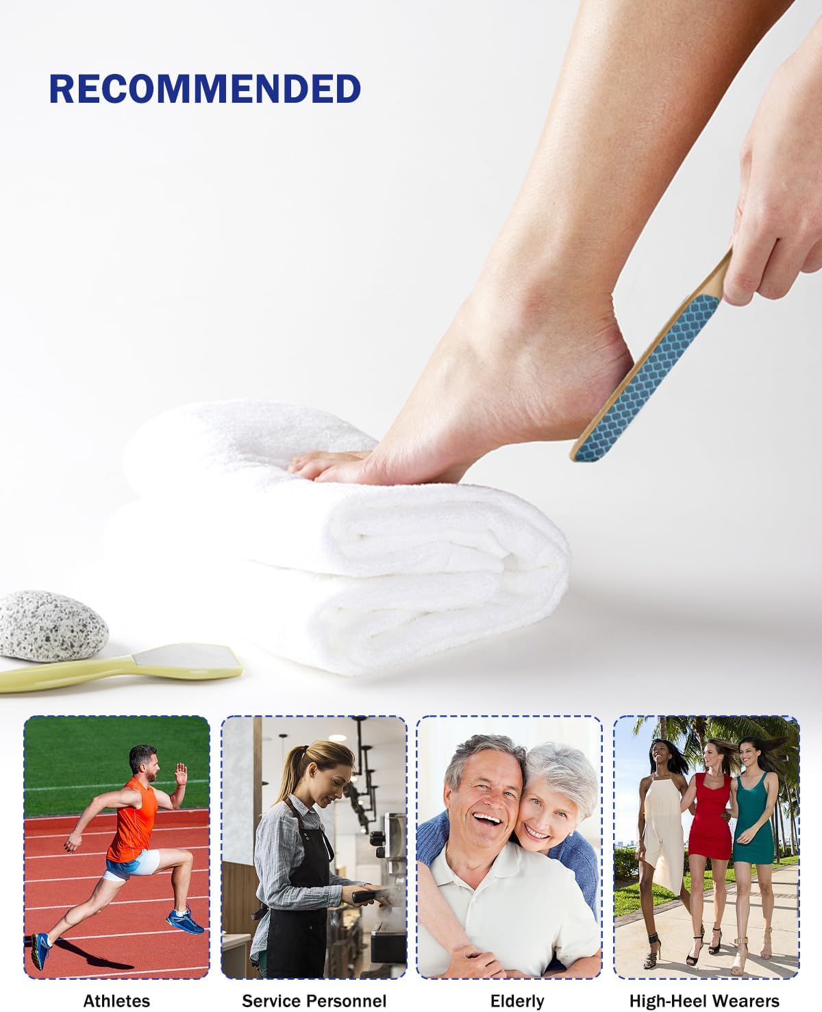 BEZOX Foot File Callus Remover with Bamboo Handle(1 PCS), Double-Sided Portable Foot Sander, Professional Pedicure Heel Scrubber for Smooth and Beautiful Feet - Blue