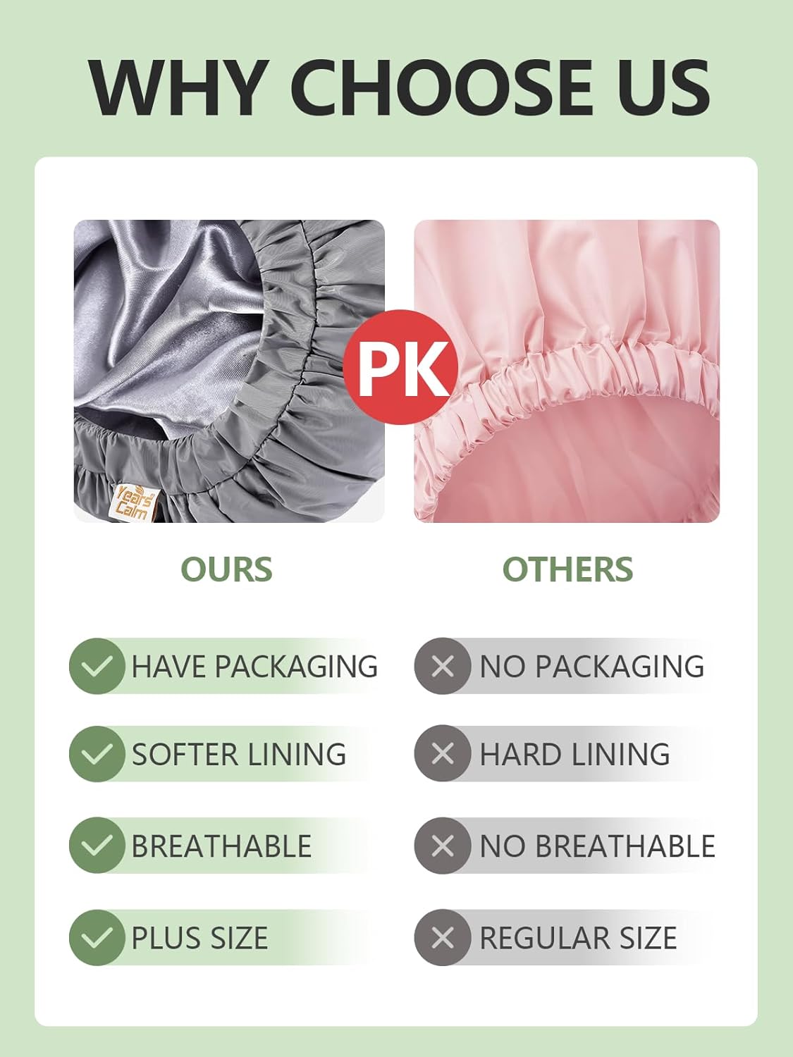 Years calm Reusable Waterproof Shower Caps for Women, Hair Caps for Showers, Double-Layer Elastic Design, for All Hairstyles, Travel-Friendly (grey)