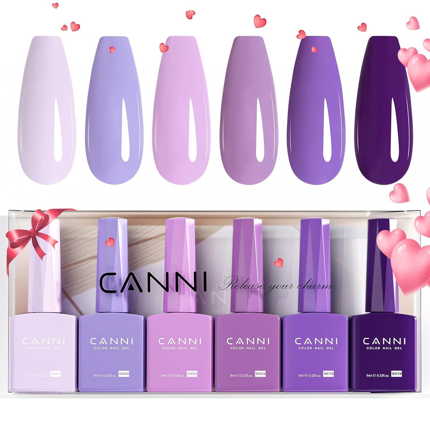 CANNI 6Pcs 9ml Hema-Free Purple Gel Polish,Dark Purple Gel Nail Polish Set,Light Violet Colors Gel Polish Kit, Soak Off LED Nail Gel Manicure Kit DIY at Home Salon Gifts for Women Girls