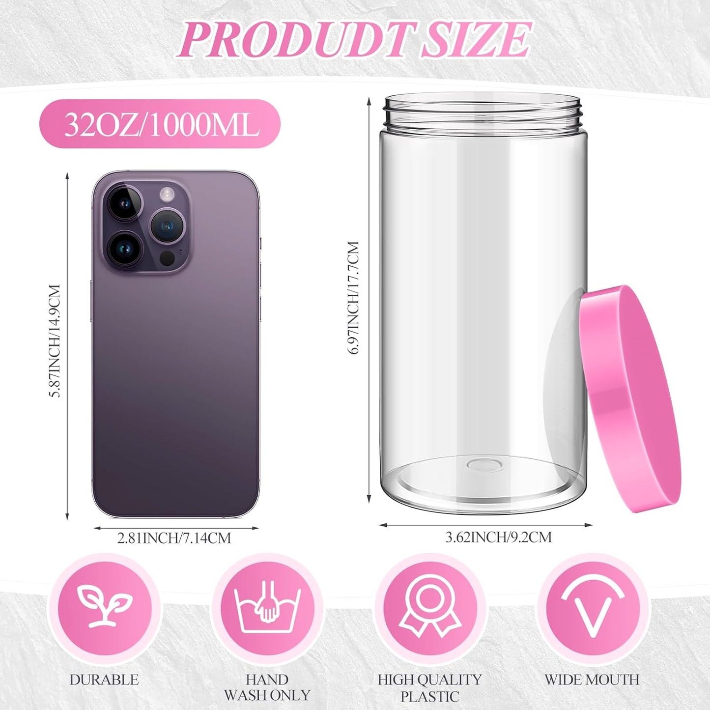 Patelai 4 Pieces Round Wide-mouth Leak Proof Plastic Container Jars with Lids for Travel Storage Makeup Beauty Products Face Creams Oils Salves Ointments DIY Making(32 Ounce,Pink)