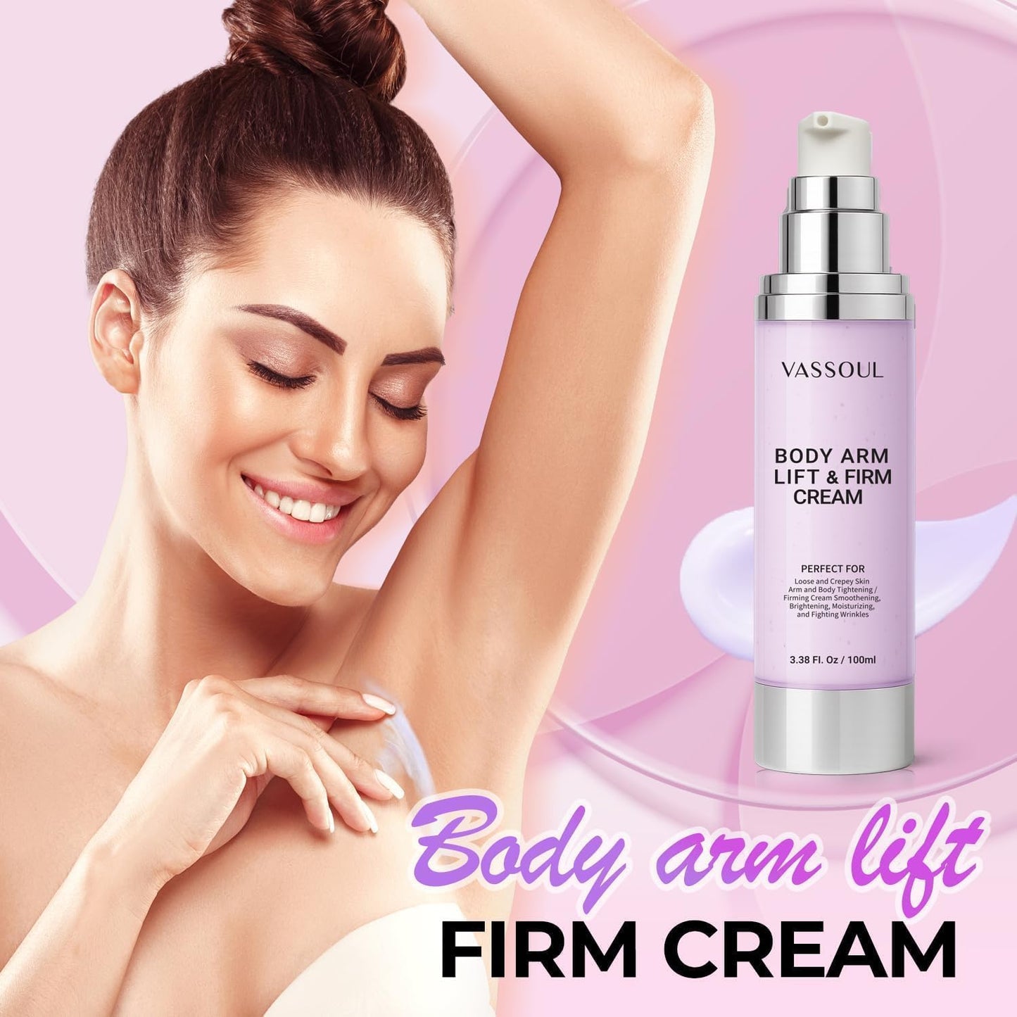 VASSOUL Lift and Firm Arm Cream : Skin Tightening Cream for Body - Firms Loose Skin, Reduces Cellulite on Arms, Thighs & Butt – 100ML