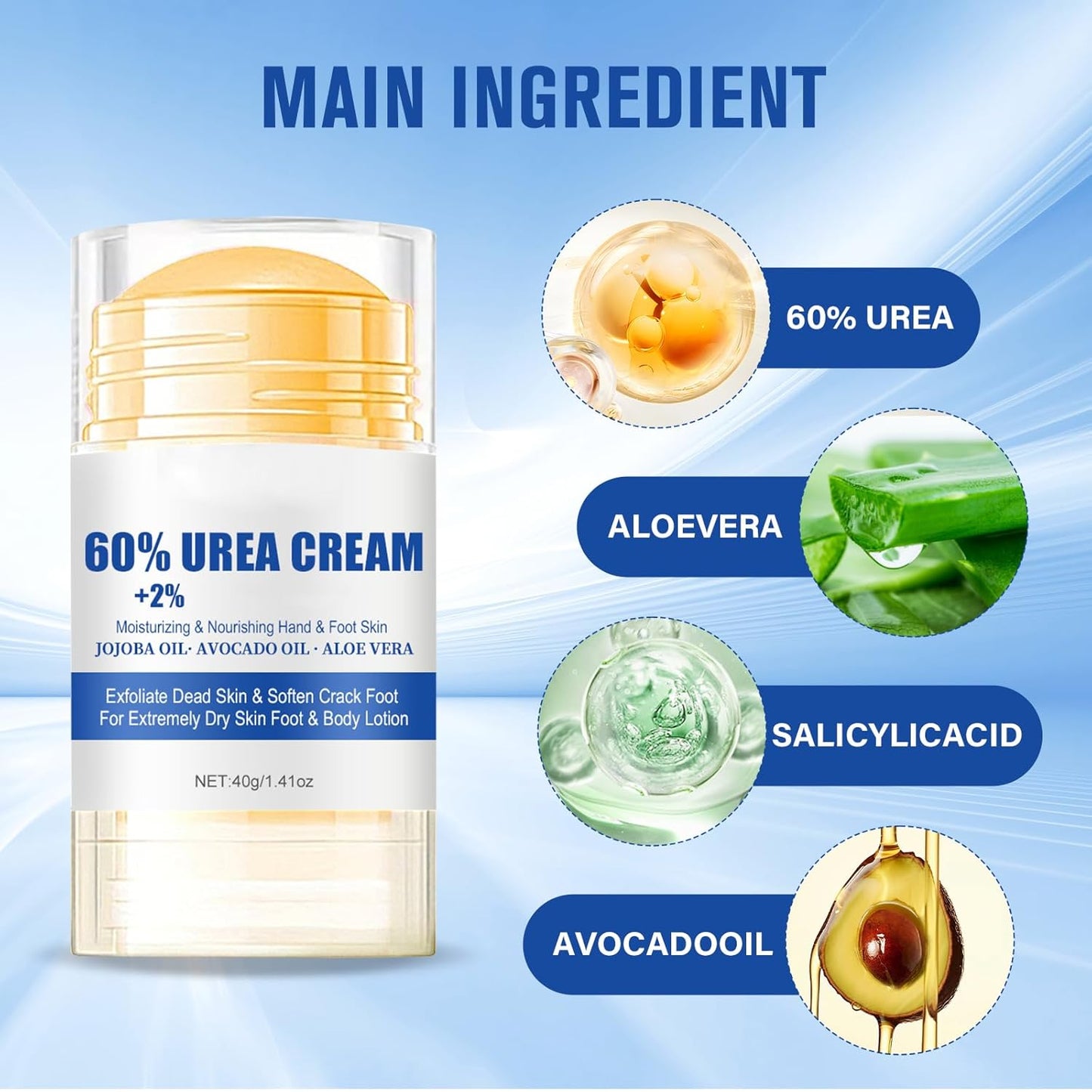 2PCS 60% Urea Hydrating and Anti-Cracking Foot Cream，2025 Upgraded Hand and Foot Cream Urea Moisturizer，Hydrates Dry and Cracked Feet and Hand (1.41 Ounce, White)