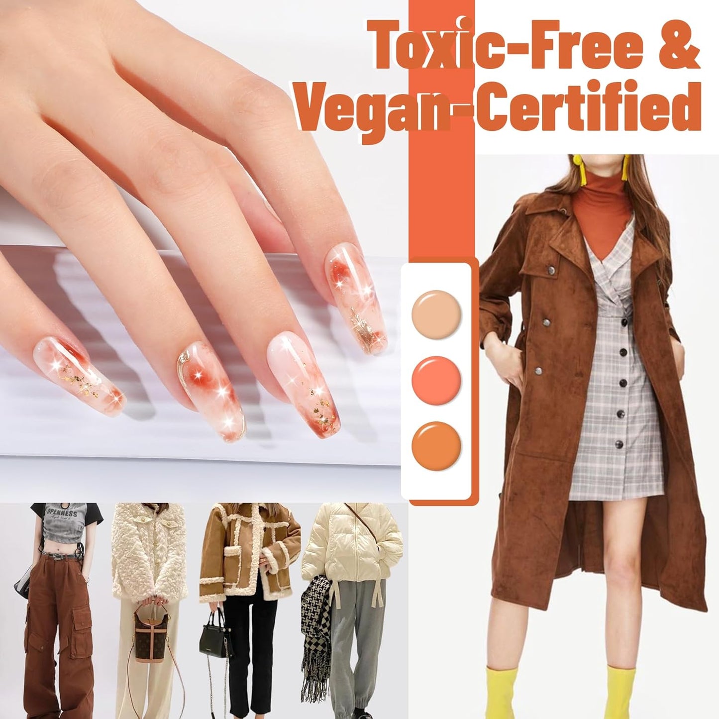 ABAC Fall & Winter Solid Gel Nail Polish Set Orange Yellow Brown Purple Grey Black Shimmer Colors w/Pro Brush No-Spill,Hema-Free Gel Nail Kit Gifts for Women All Season