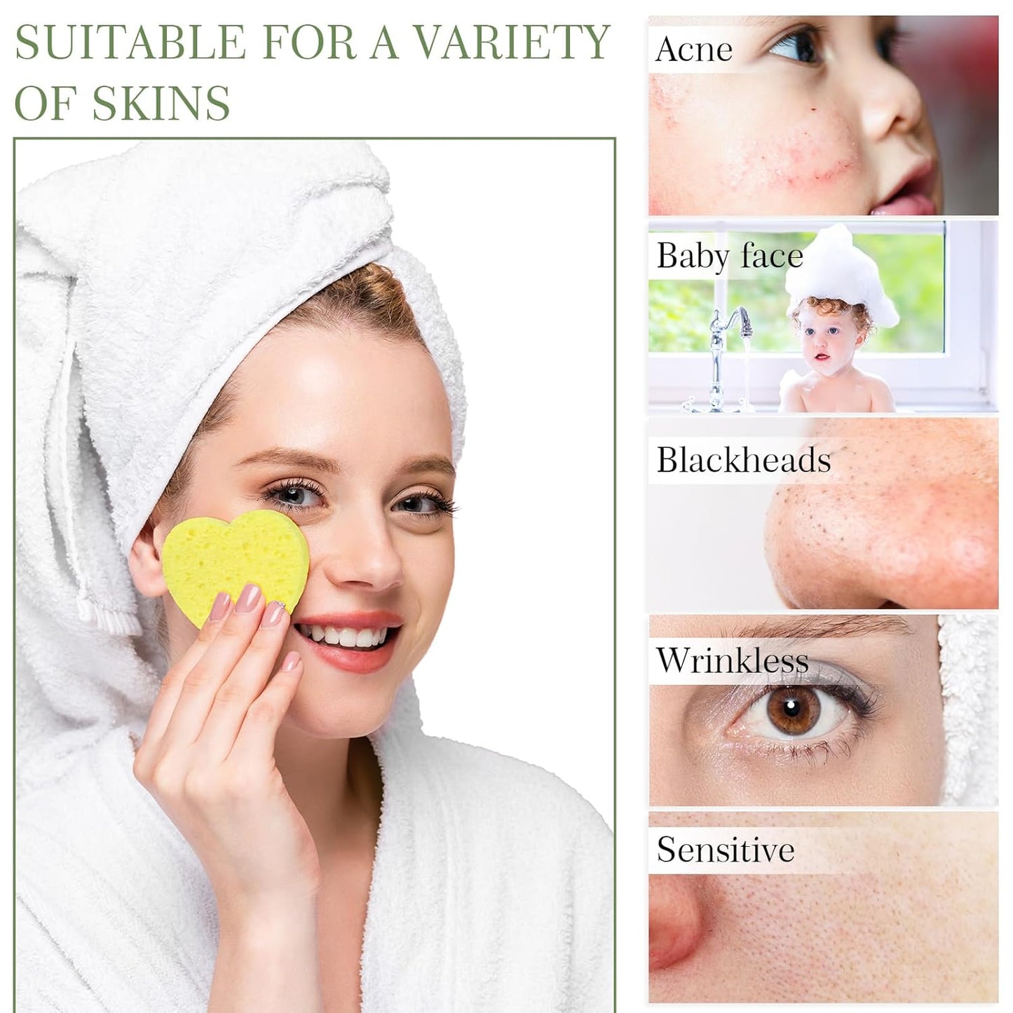 Sieral 120 Pcs Compressed Facial Sponges with Container Disposable Face Sponge Pads for Washing Face Cleansing Exfoliating Esthetician Makeup Removal(Heart,Lemon Yellow)