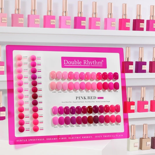 Double Rhythm 28Pcs 0.5Oz Gel Nail Polish Set Same Color Same Bottle Soak Off Gel Polish Kit Nail Art Manicure Salon DIY at Home for Women (Bright Pitaya Pink Purple Red Collection-T24-13)