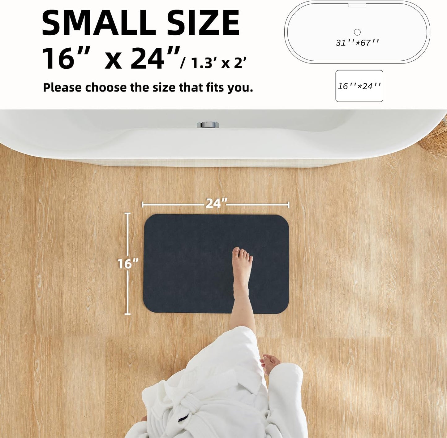 Bathroom Mat Quick Dry, Bathroom Rugs Non Slip Washable Thin Absorbent Bath Mat Fits Under Door Bathroom Floor Mat Perfect for Bath, Shower, or Sink 16"x24" Navy Blue