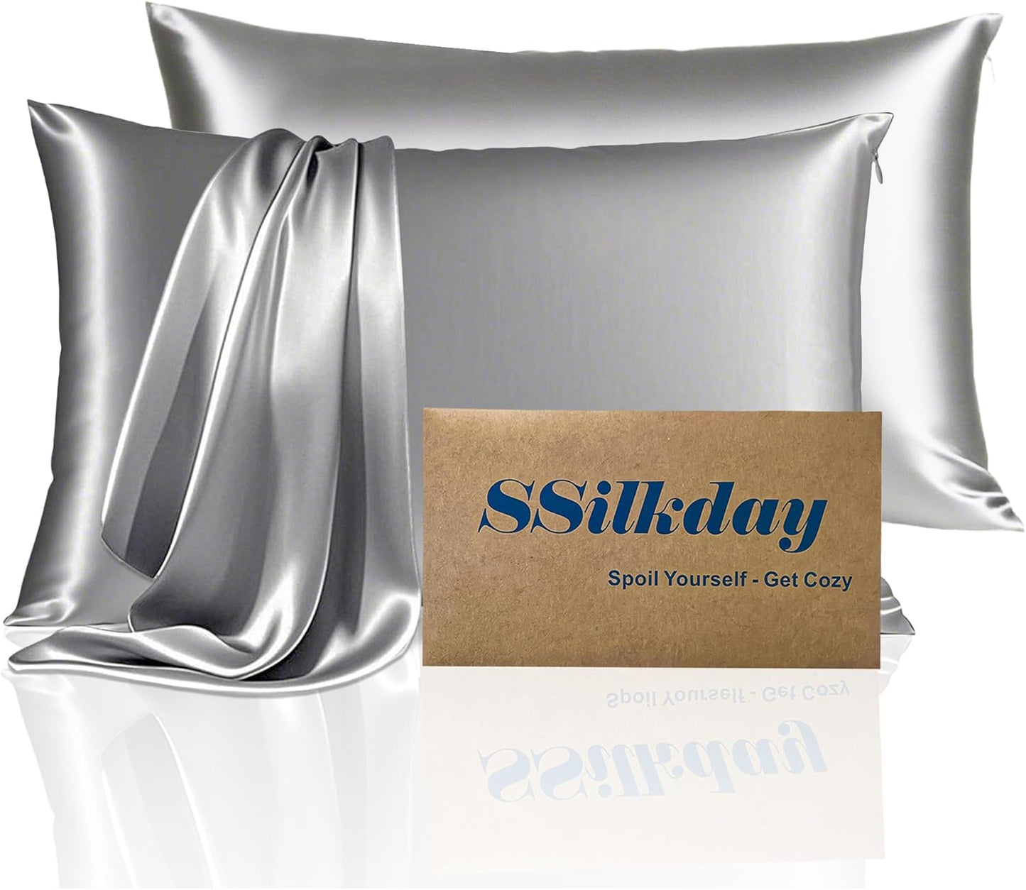 Mulberry Silk King Size Pillow Cases Set of 2, Ultra Smooth Soft Breathable Cooling Pillow Cases for Hot Sleepers, Silk Satin Pillowcases 2 Pack with Zipper for Hair and Skin, Gifts for Women