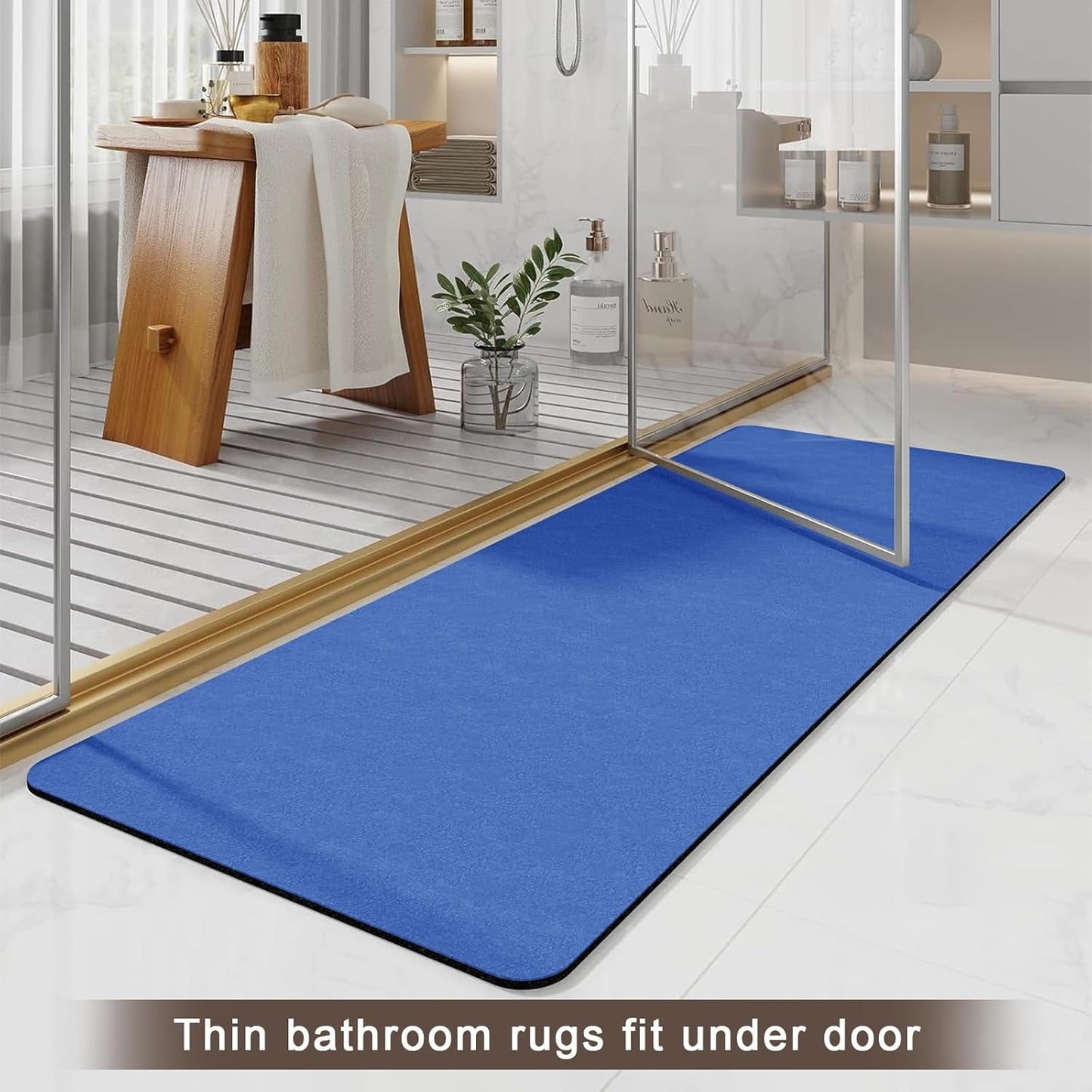 Diatomaceous earth bath mat Bathroom Rugs Sets 3 Piece Super Absorbent Quick Dry Bath Mats, Rubber Non Slip Shower Mat and Toilet Mat U Shape, Shower Rug for in Front of Bathtub Shower, Blue