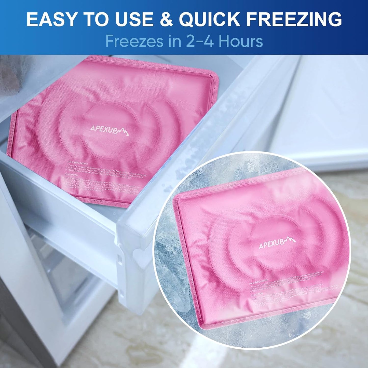APEXUP Gel Ice Packs for Injuries Reusable, Flexible Double Sided Cold Packs for Injuries, Ice Pack for Knee, Shoulder, Back, Hip, Leg, Arm (Pink, L, 1PK)