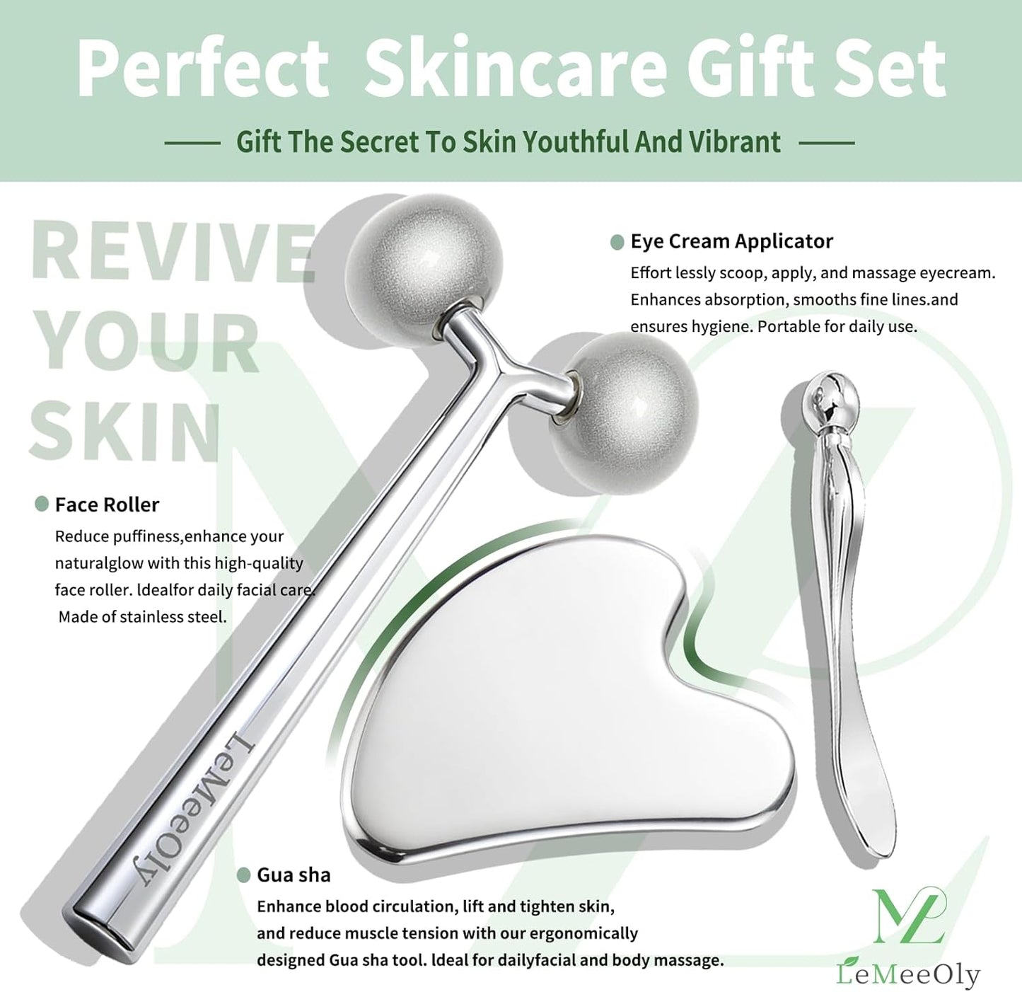 2Pcs Gua Sha Facial Tools Stainless Steel, Detailer GuaSha Set for Face Neck, Natural Skin Care Metal Gua Sha Lymphatic Drainage Face Massage Tool, Gift for Women (Heart Guasha Set)