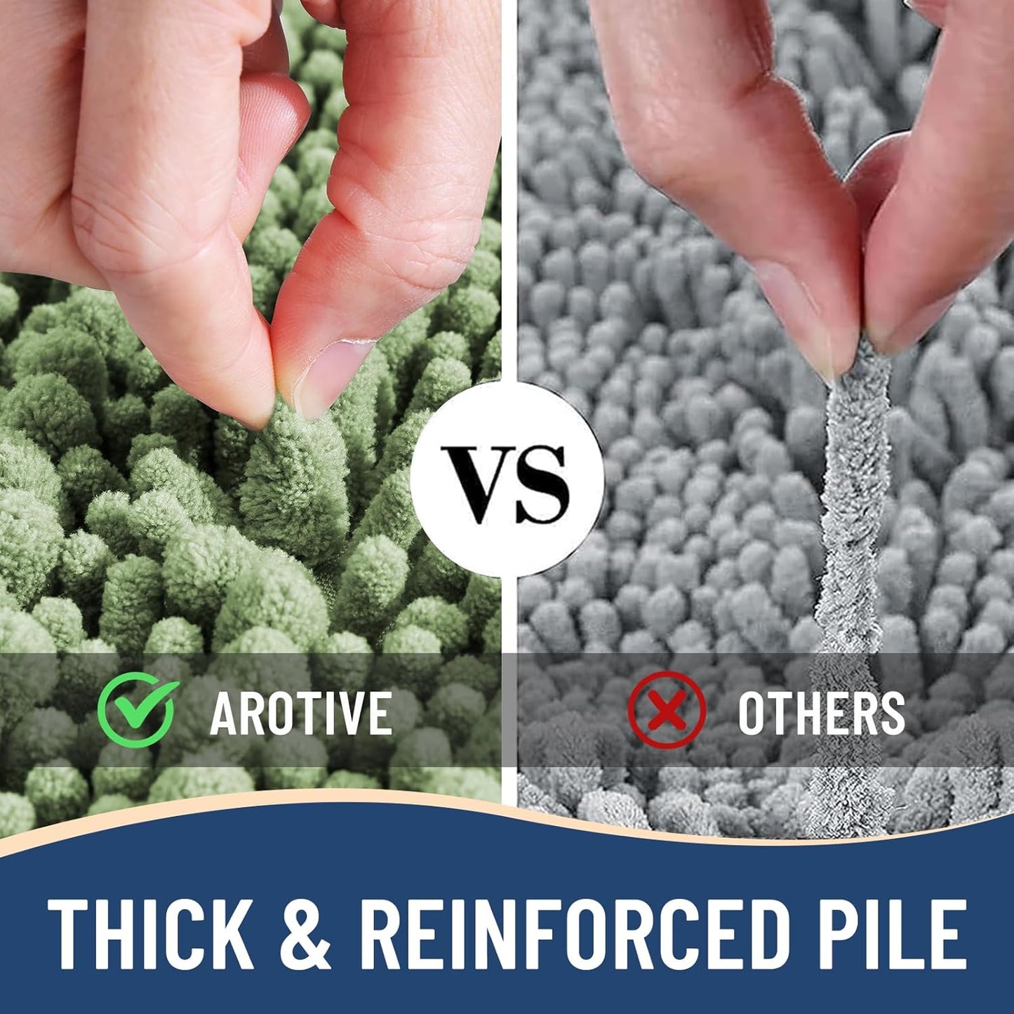 Arotive Luxury Chenille Bathroom Rug Mat, Extra Soft Thick Absorbent Shaggy Bath Rugs, Non-Slip Machine Wash Dry, Plush Bath Mats for Bathroom, Shower and Tub, 40x32, Sage Green