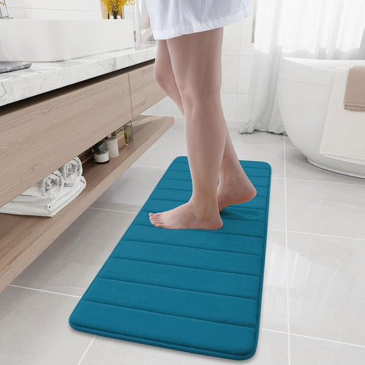 Buganda Memory Foam Bath Mat, 47" x 17", Ultra Soft and Non-Slip Bathroom Rugs, Water Absorbent and Machine Washable Bath Rug Runner for Bathroom, Shower, and Tub, Peacock Blue