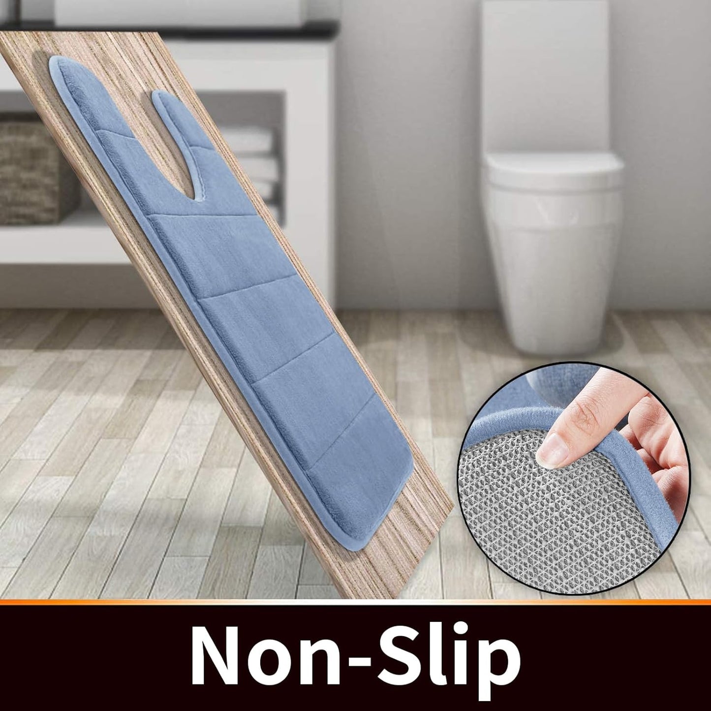 Yimobra Memory Foam Toilet Bath Mat U-Shaped, Soft and Comfortable, Super Water Absorption, Non-Slip, Thick, Machine Wash and Easier to Dry for Bathroom Commode Contour Rug, 24 X 24 Inches, Denim Blue