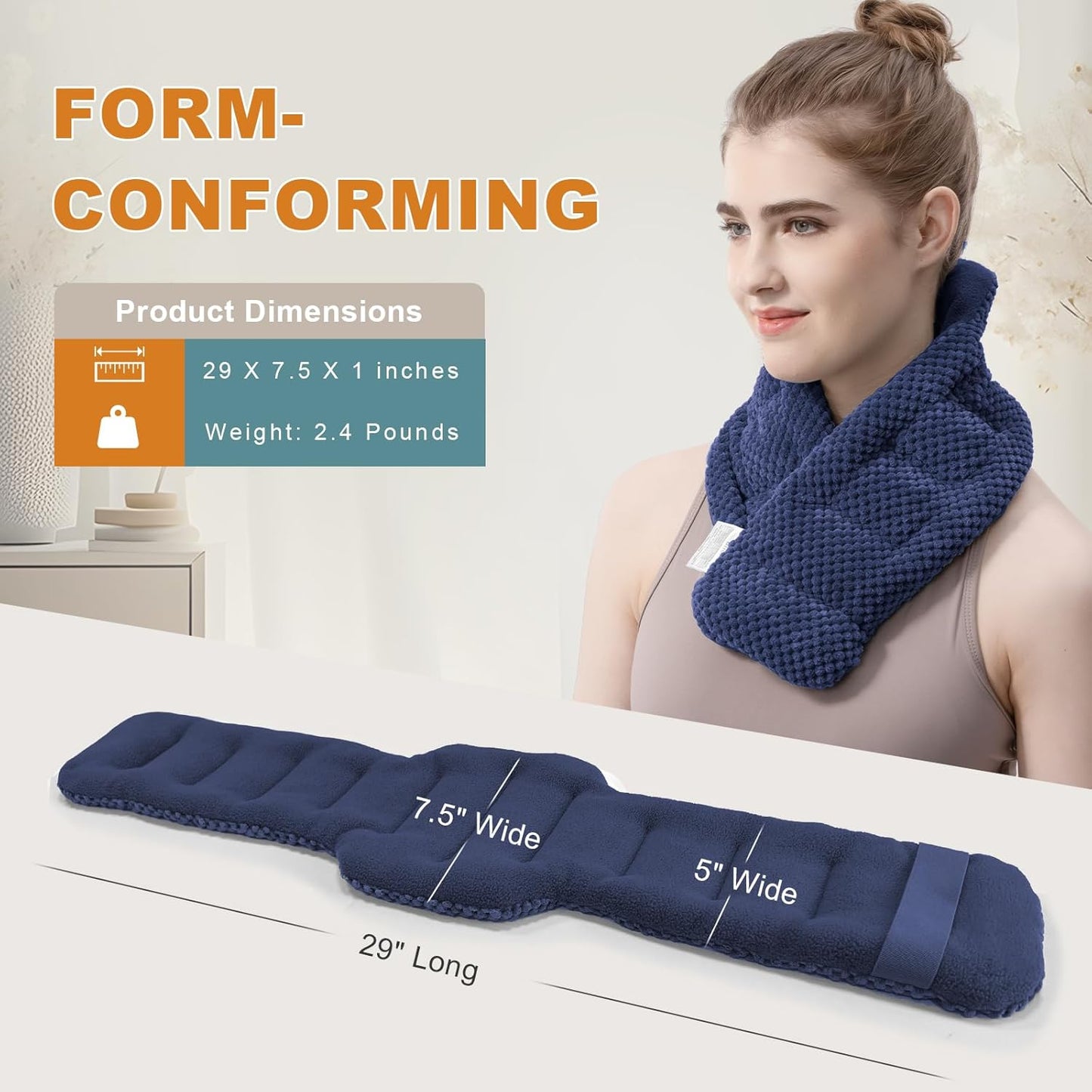 uncn Microwavable Heating Pads for Neck and Shoulders Pain Relief Microwave Heat Pack Versatile Weighted Moist Heated Neck Wrap Reusable Herbal Nature Calming Beanbag Warm Compress 29X7 in 2.4Pounds