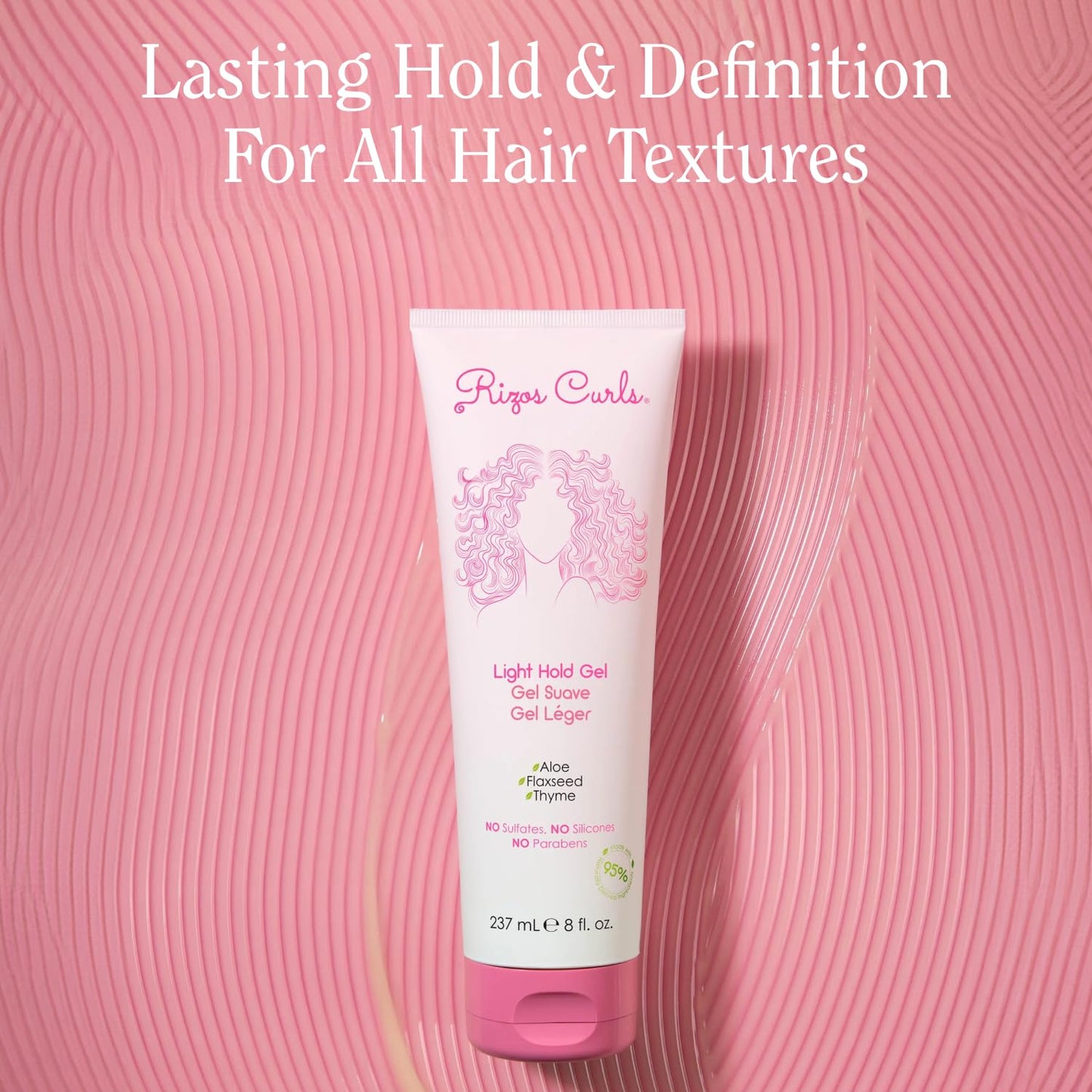 Rizos Curls Light Hold Gel – Flexible, Flake-Free, Frizz-Free Hold & Shine – Defines & Moisturizes Wavy, Curly, Coily 1a–4c Hair Types with Aloe Vera – Sulfate, Silicone & Paraben Free