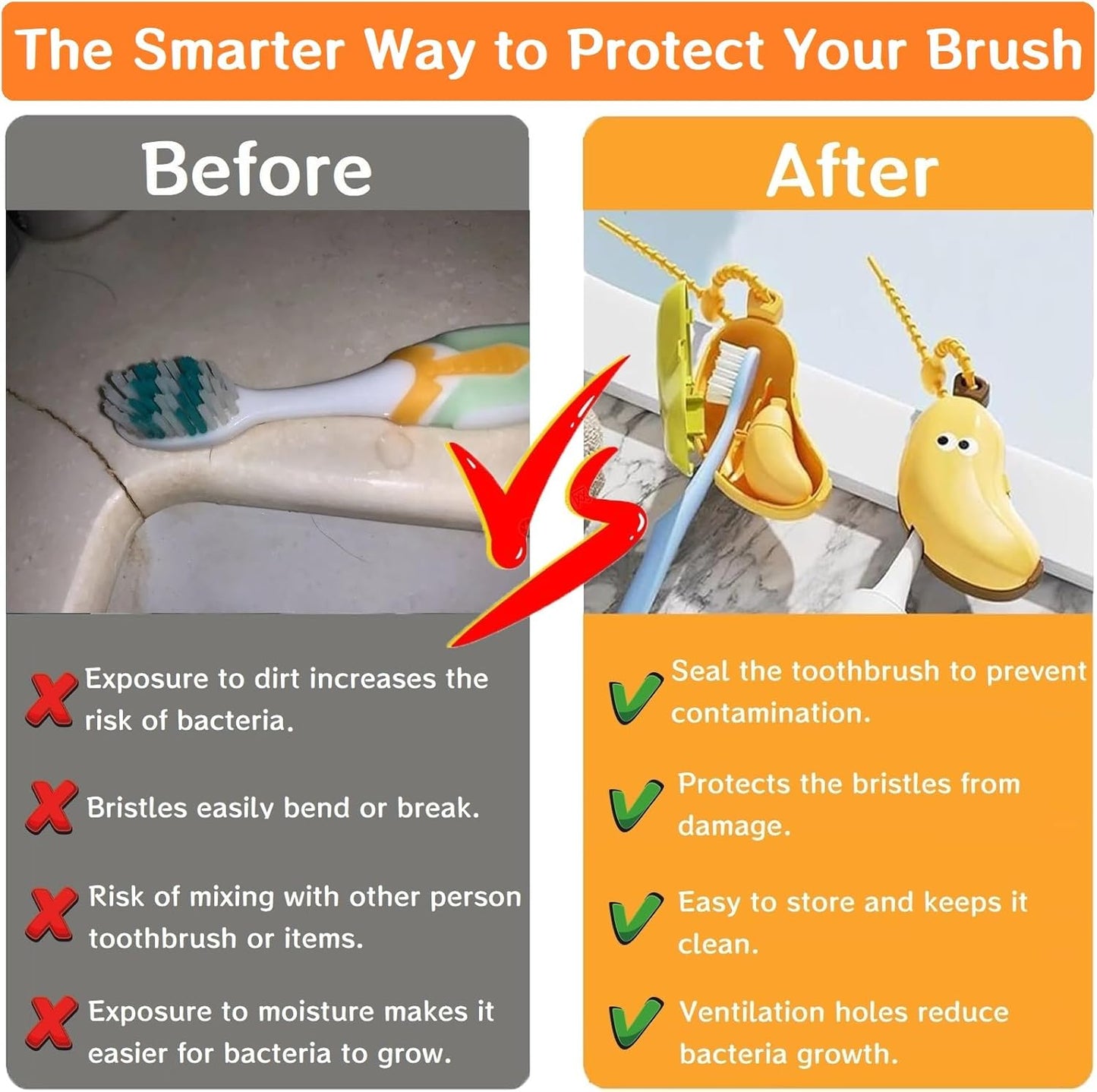 2-in-1 Travel toothbrush holder-Toothbrush covers with Toothpaste case,Portable Reusable Organizer with Banana smile-cute toothbrush cap for Electric&Manual Toothbrush,Ideal for Home&Travel (Green)