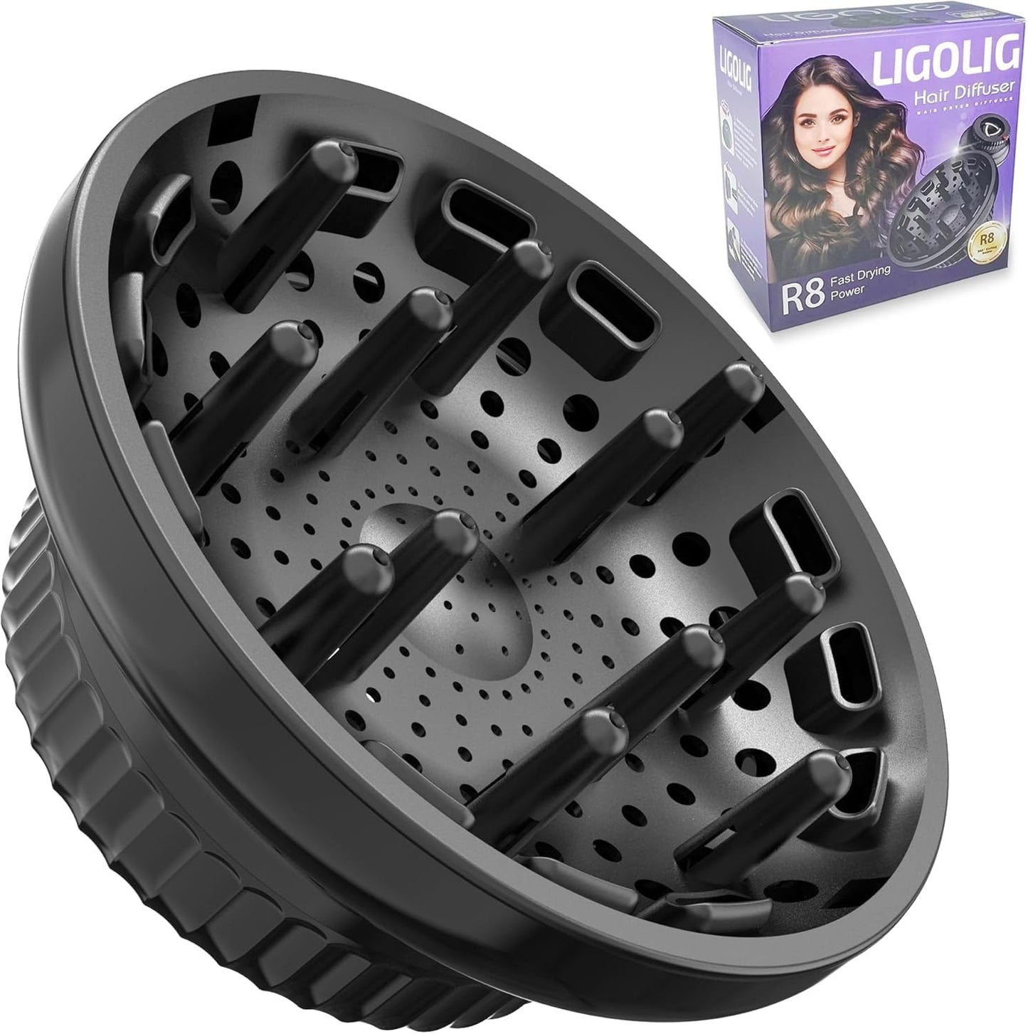 Hair Difuser Attachment Universal Diffuser Hair Dryer for 1.4-inch to 2.4- inch Blow Dryer, Hair Diffuser for Curly Hair and Natural Wavy Hair (Black)