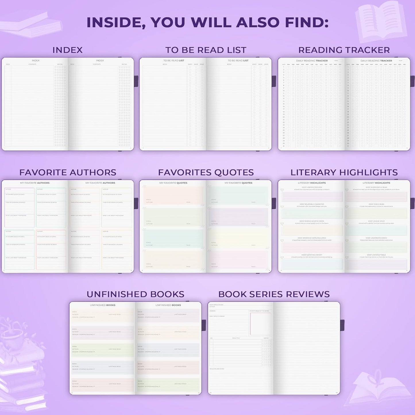 Clever Fox Reading Journal Premium – Review Log Notebook with Reading Tracker – Gifts & Accessories for Book Lovers, Adults & Kids (Purple)