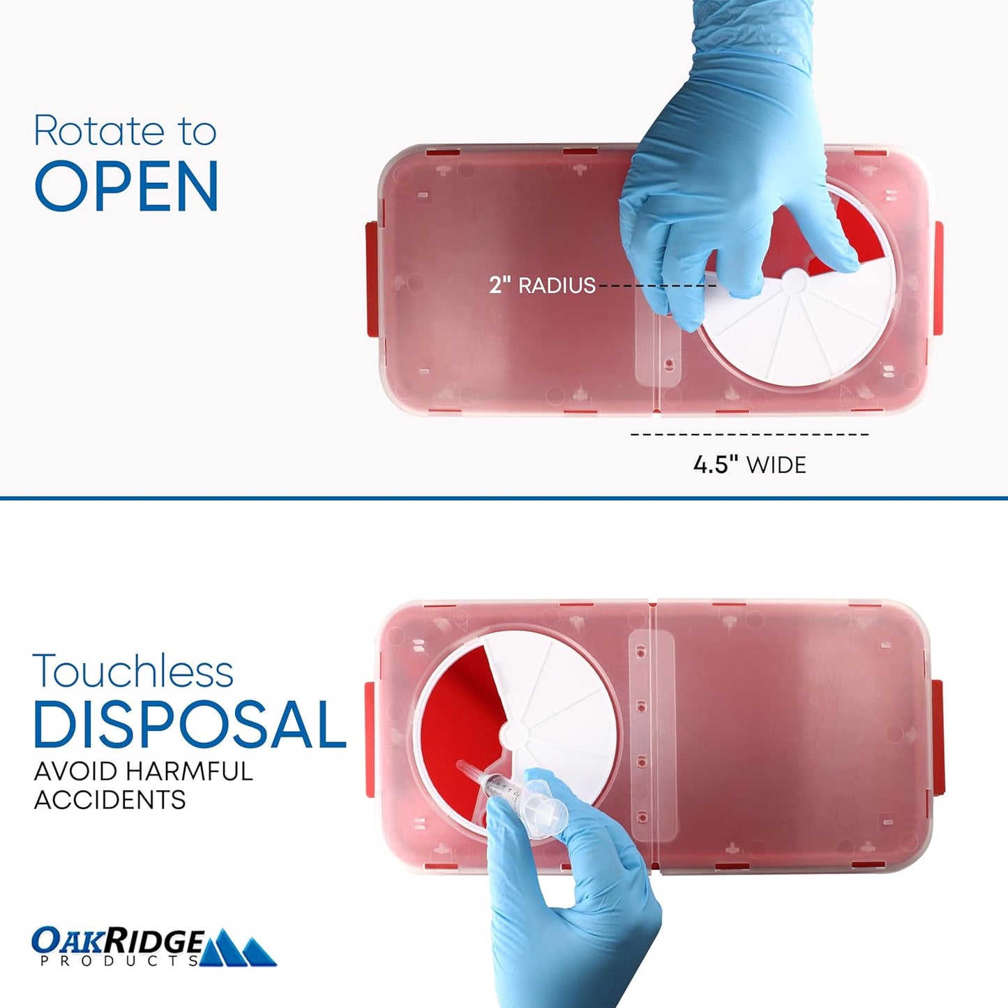 Oakridge Products Large Sharps Container for Home Use and Professional 3 Gallon (1-Pack) with Rotating lid, Biohazard Needle and Syringe Disposal, CDC Certified