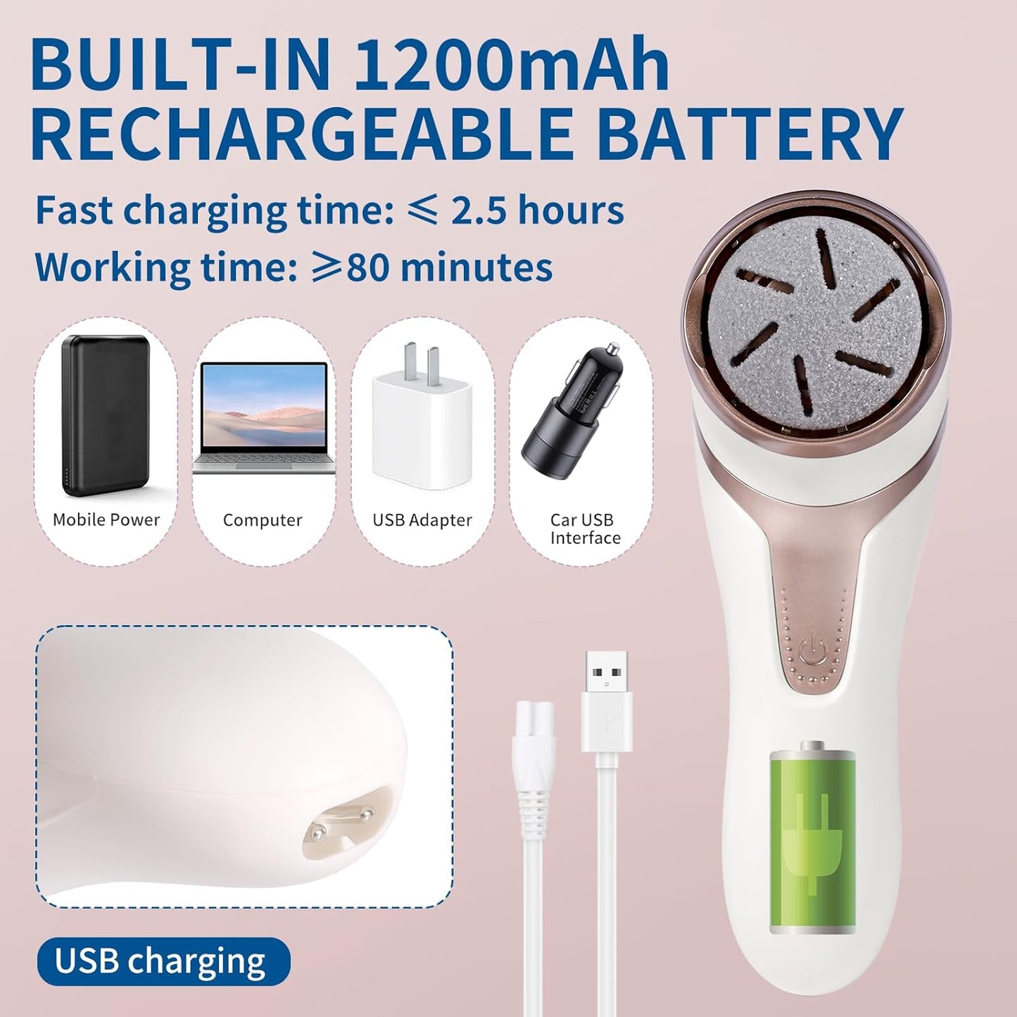 Electric Foot Callus Remover with Dander Vacuum, Rechargeable Waterproof 3 Roller & 2 Speeds Foot File,Professional Portable Pedicure Tool for Care of Dead Skin,Chapped,Callus,Cracks